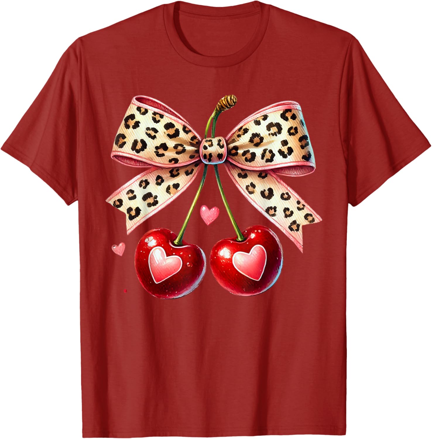 Coquette Cherry Heart Leopard Ribbon Bow T-Shirt for Valentine's Day - 6