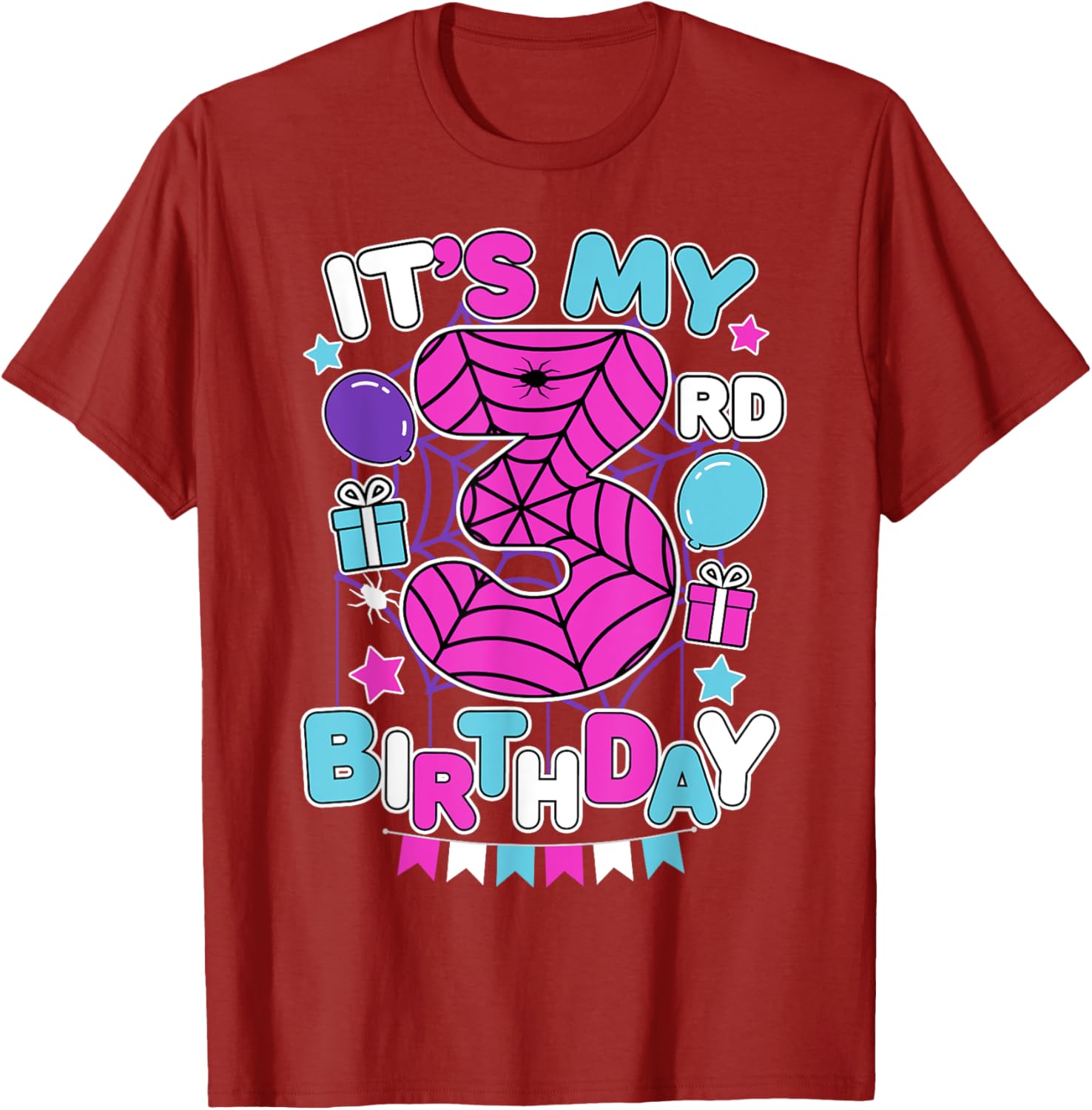 Cute 3rd Birthday Spider Web Theme T-Shirt for Girls Age Three - 10