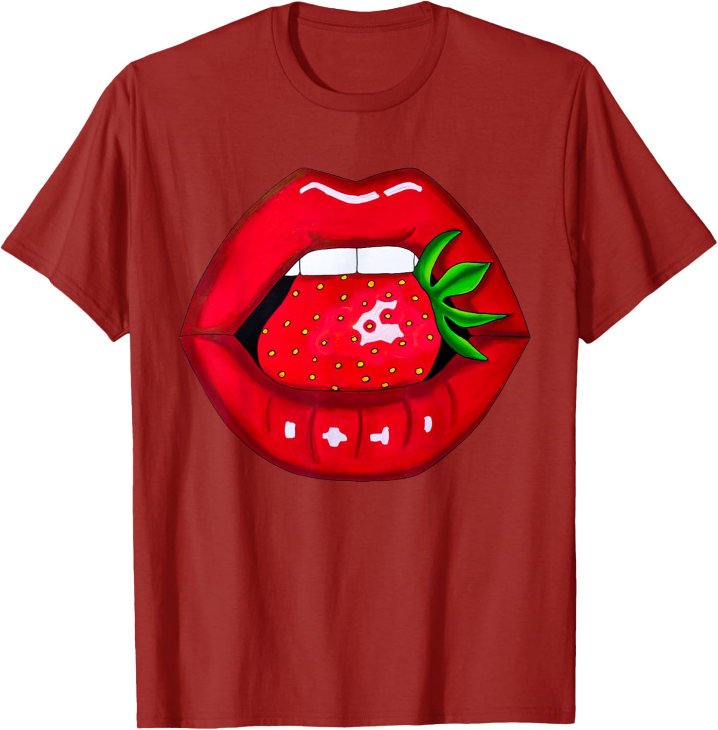 Sexy Strawberry Lips Red Lipstick Women's T-Shirt for Fun Fashion - 3