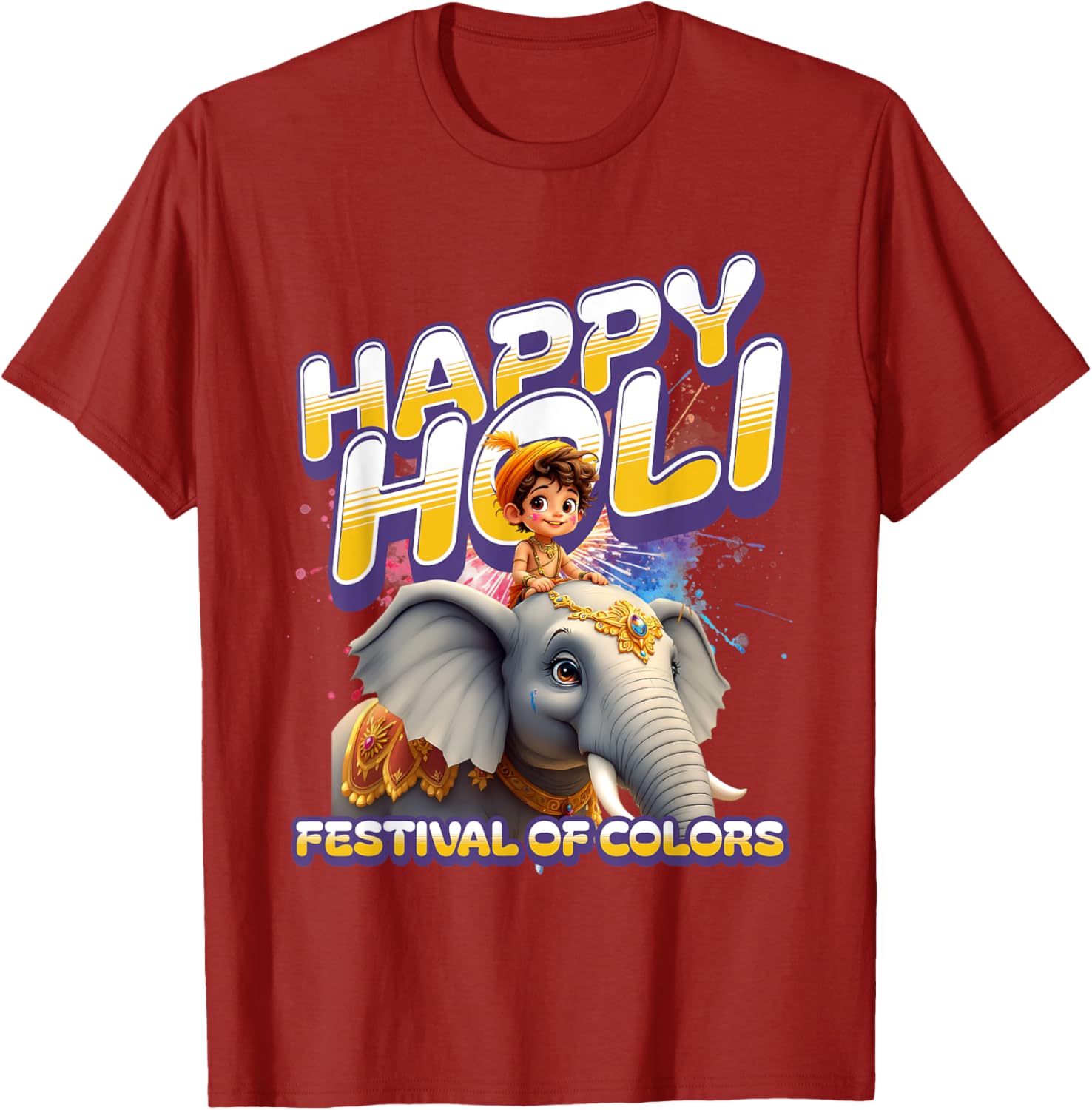 Happy Holi Elephant Festival T-Shirt for Boys Spring Colors Apparel - 13