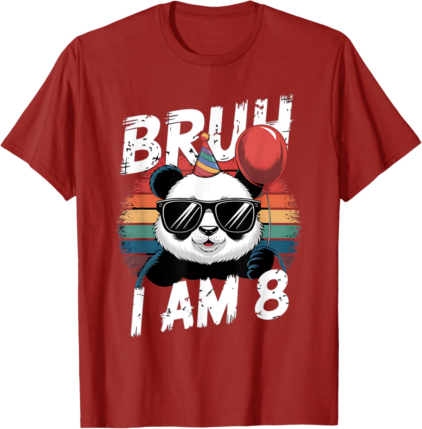 Bruh I Am 8 Panda Retro Sunset T-Shirt for Kids 8th Birthday Fun - 1