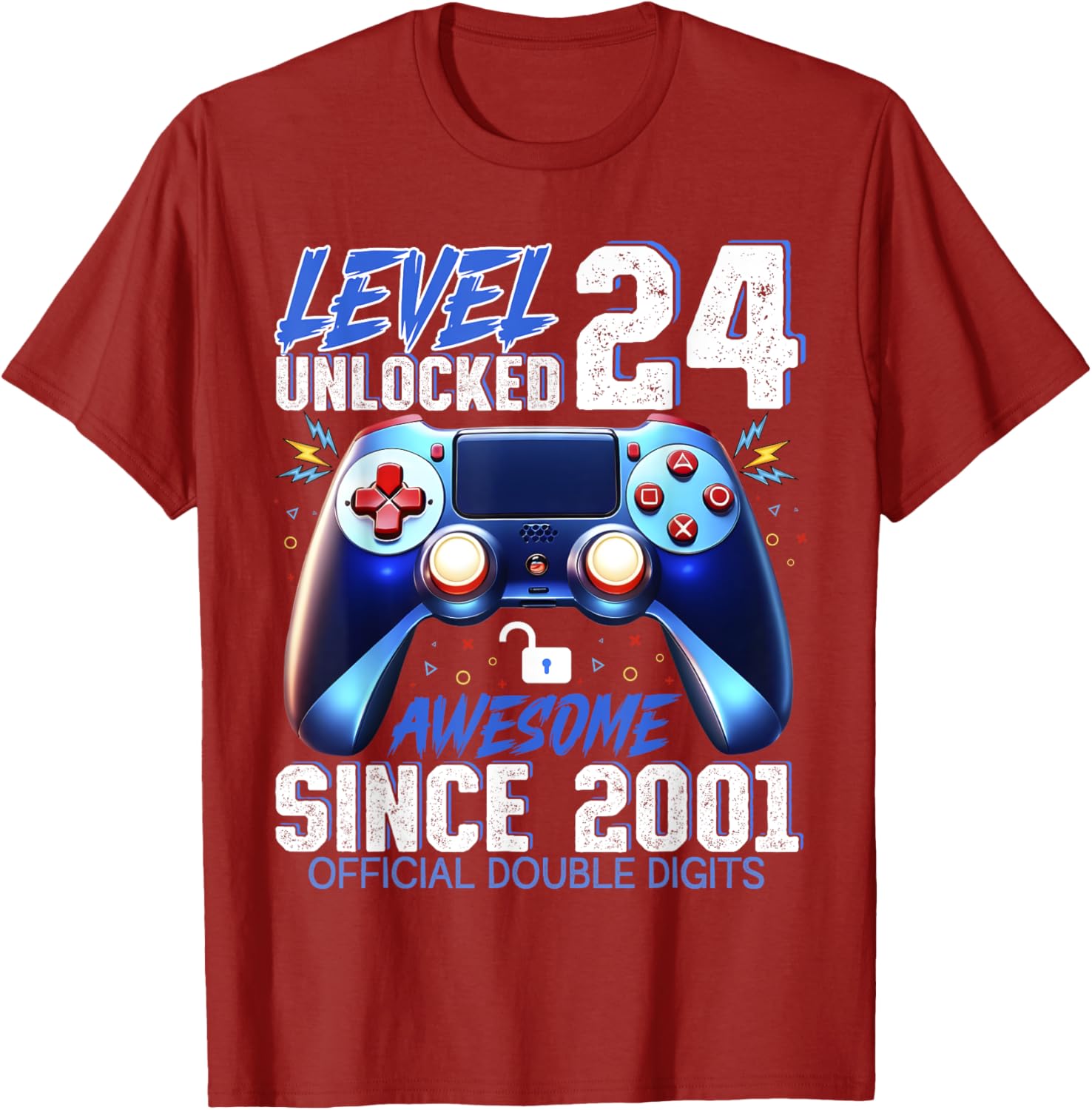 Level 24 Unlocked Gaming T-Shirt for 24th Birthday Fun Since 2001 - 10