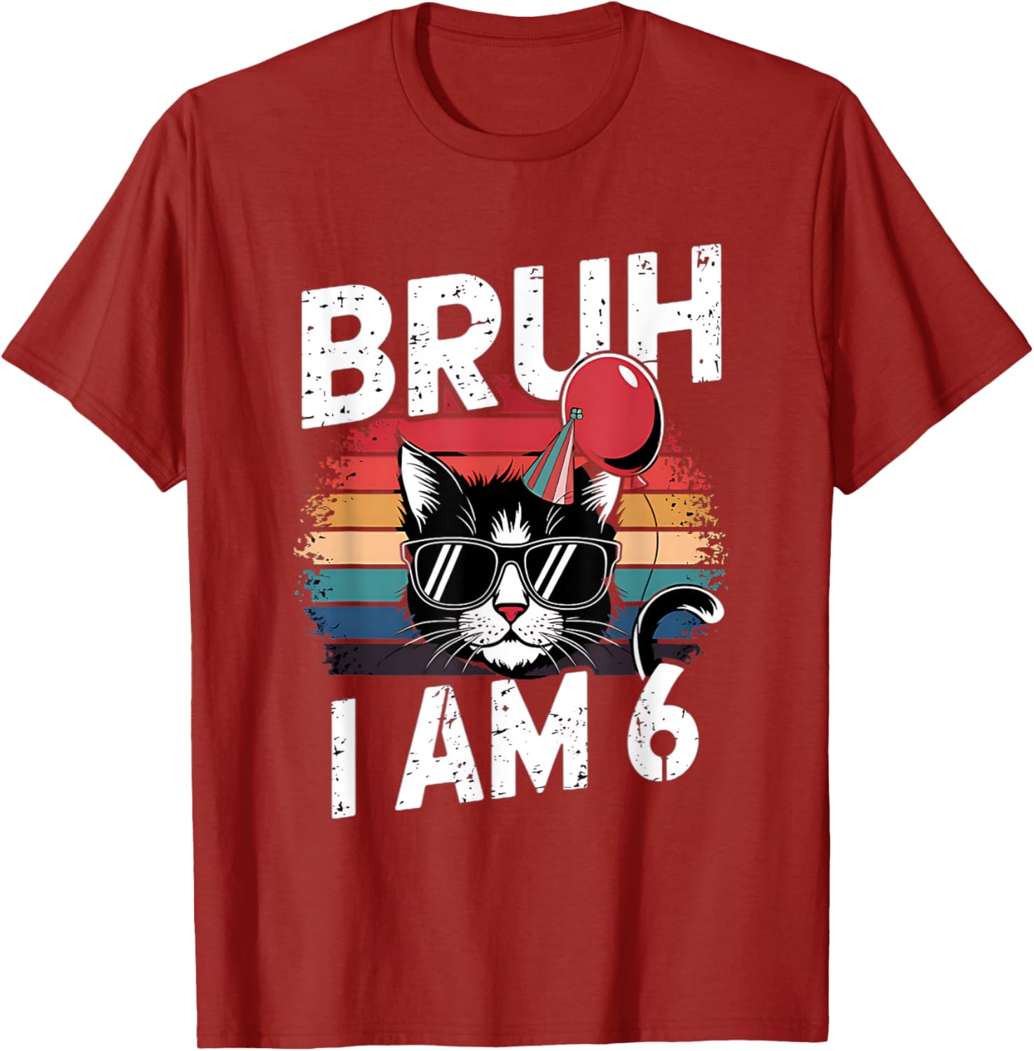 Retro Sunset Cat T-Shirt for Kids 6th Birthday Party Celebration - 19