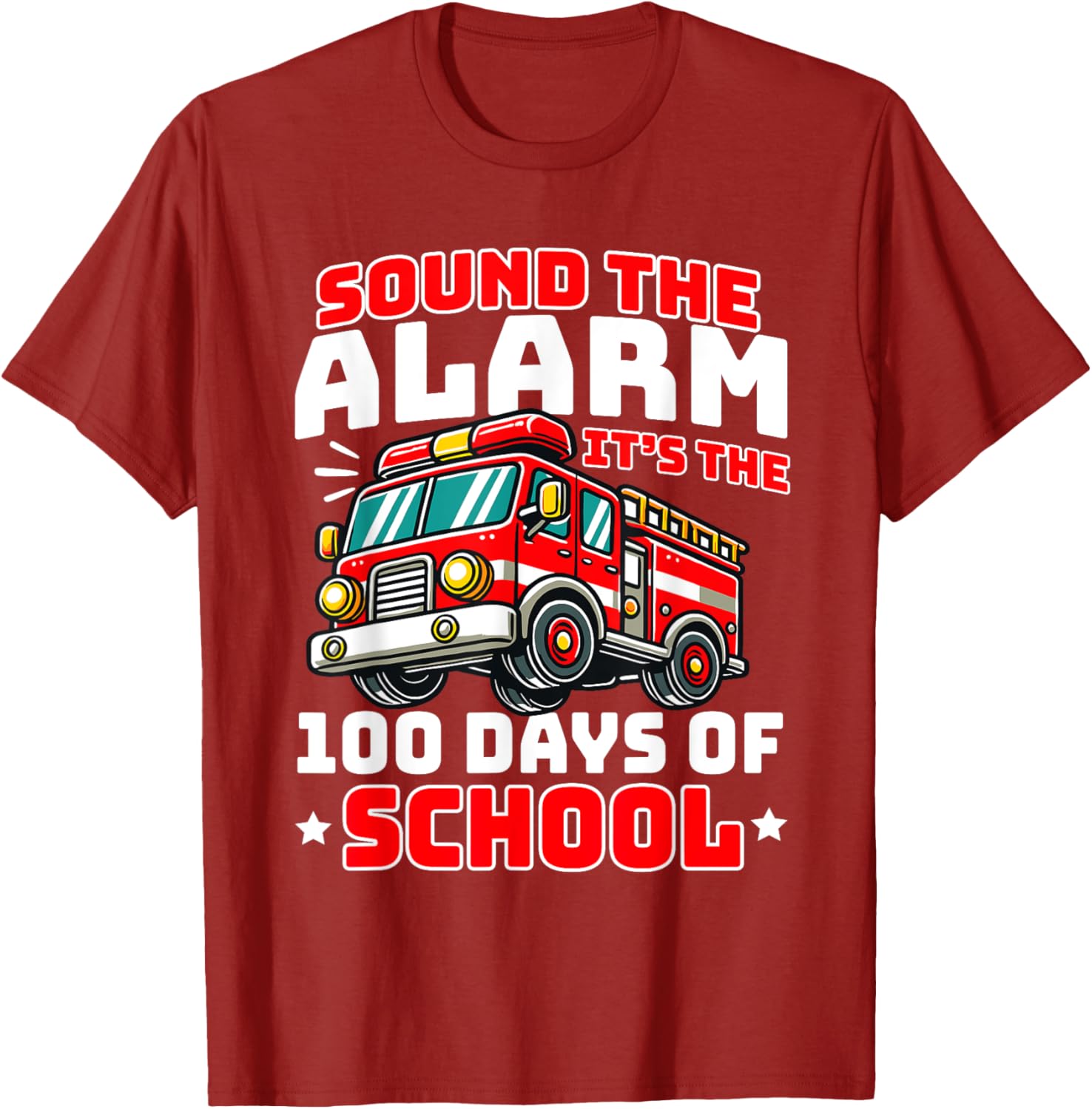Funny 100th Day of School Fire Truck T-Shirt for Boys - 2
