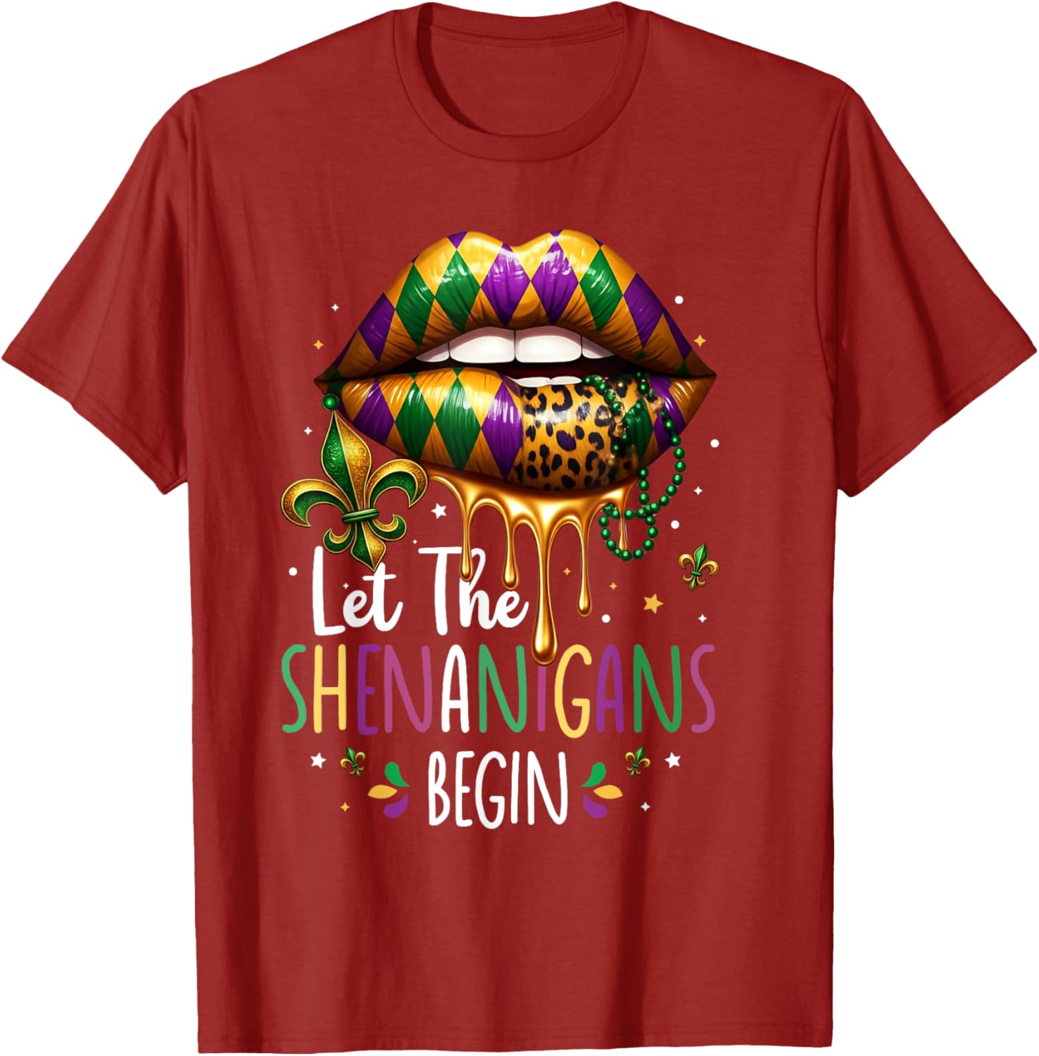 Mardi Gras Lips T-Shirt for Women Let the Shenanigans Begin New Orleans - 3