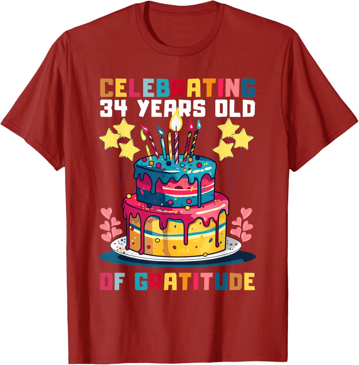 Celebrating 34 Years of Gratitude Fun Birthday T-Shirt for All Ages - 9