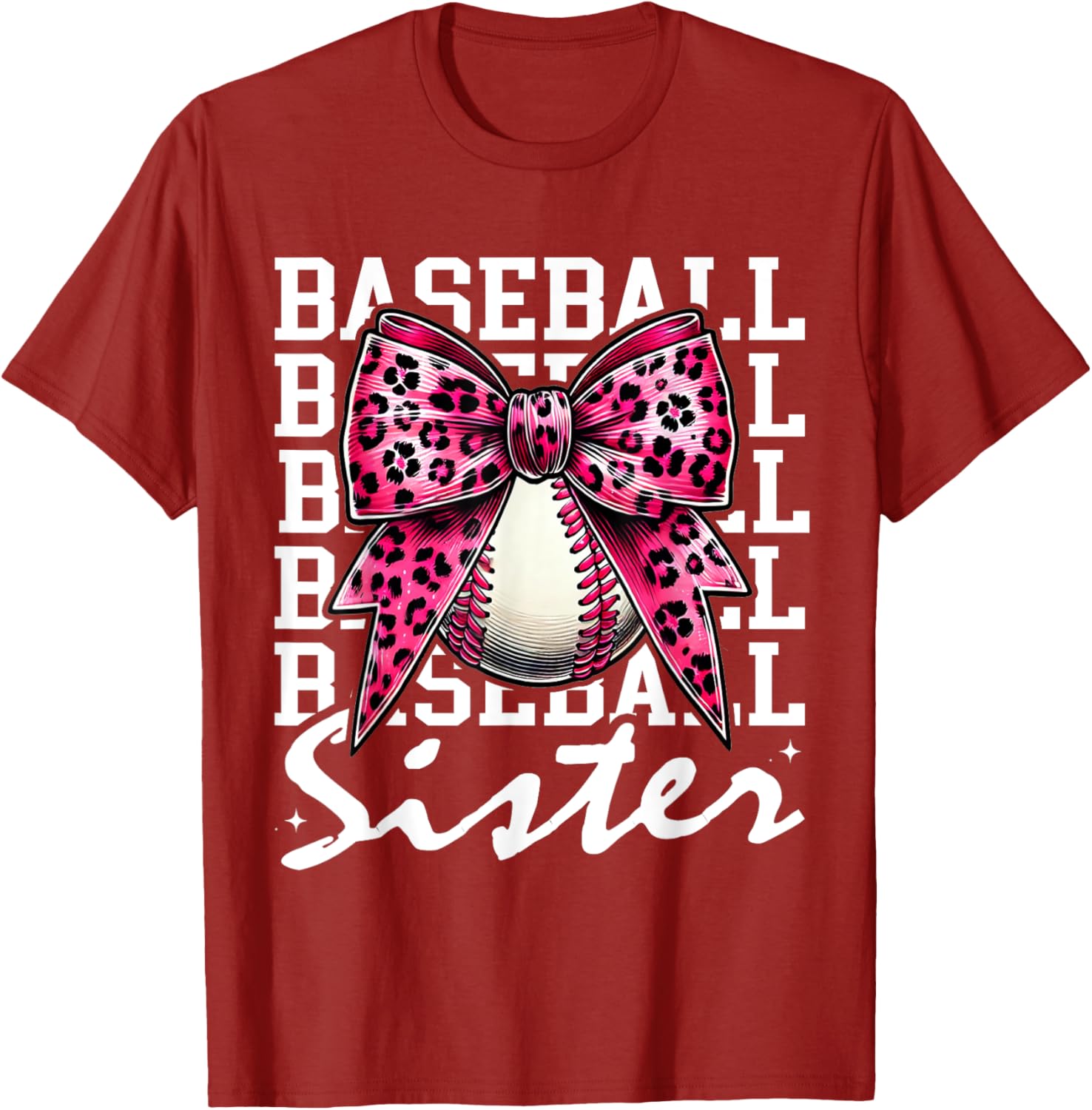 Pink Leopard Print Coquette Bow Baseball Sister T-Shirt for Trendy Style - 2