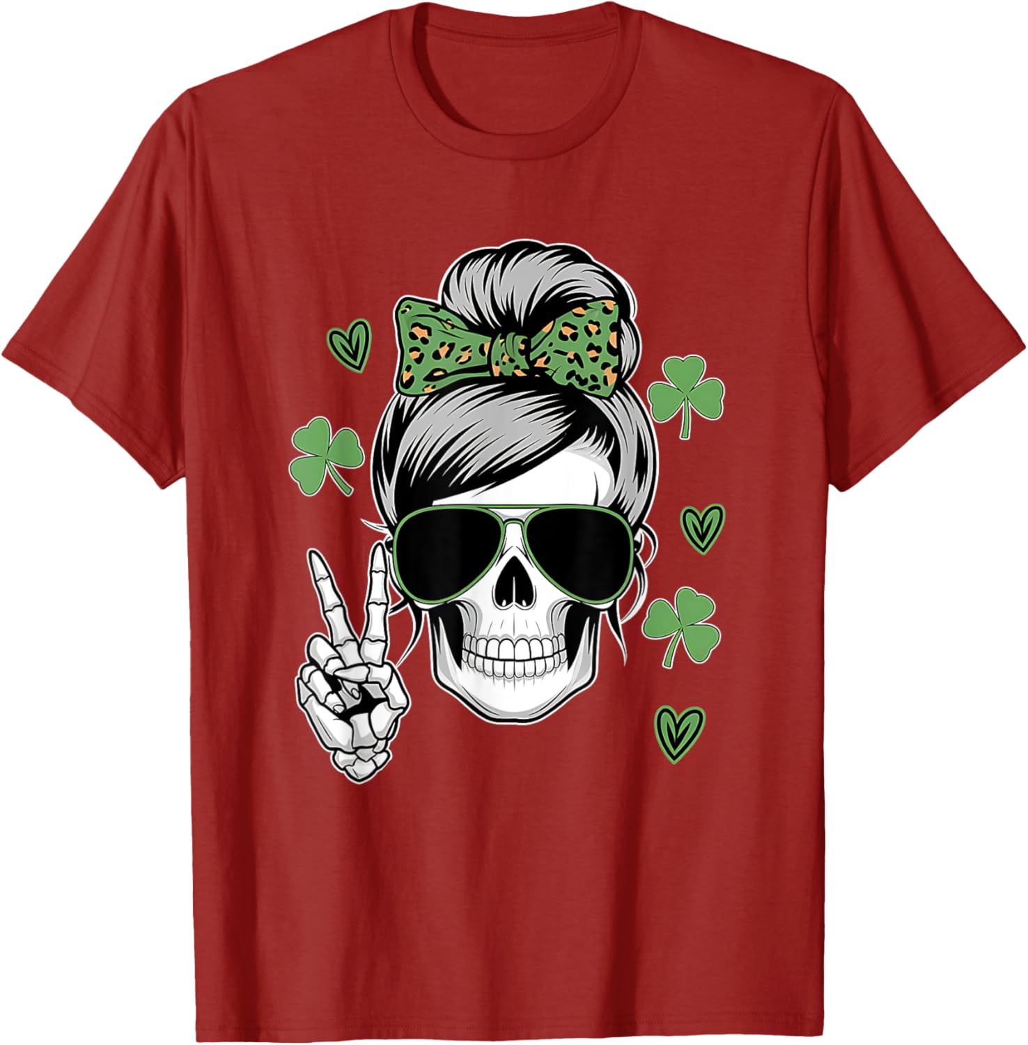 St Patricks Day Skull Messy Bun T-Shirt for Women - Fun and Stylish Wear - 18