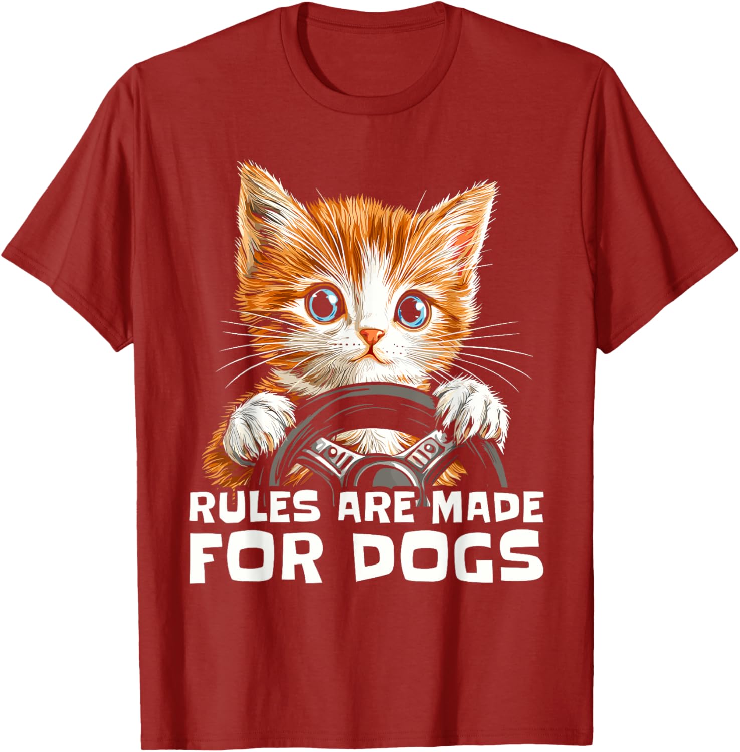 Funny Cat Lover T-Shirt - Rules Are Made for Dogs Driving Cat Shirt - 1