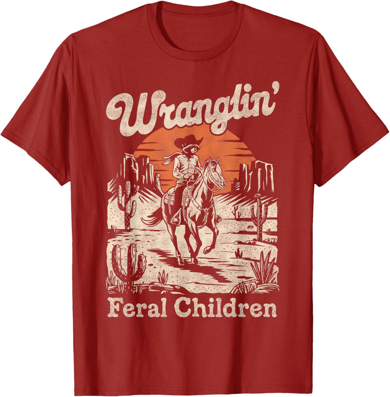 Wranglin Feral Children Raccoon T-Shirt Retro 90s Cowboy Style - 6
