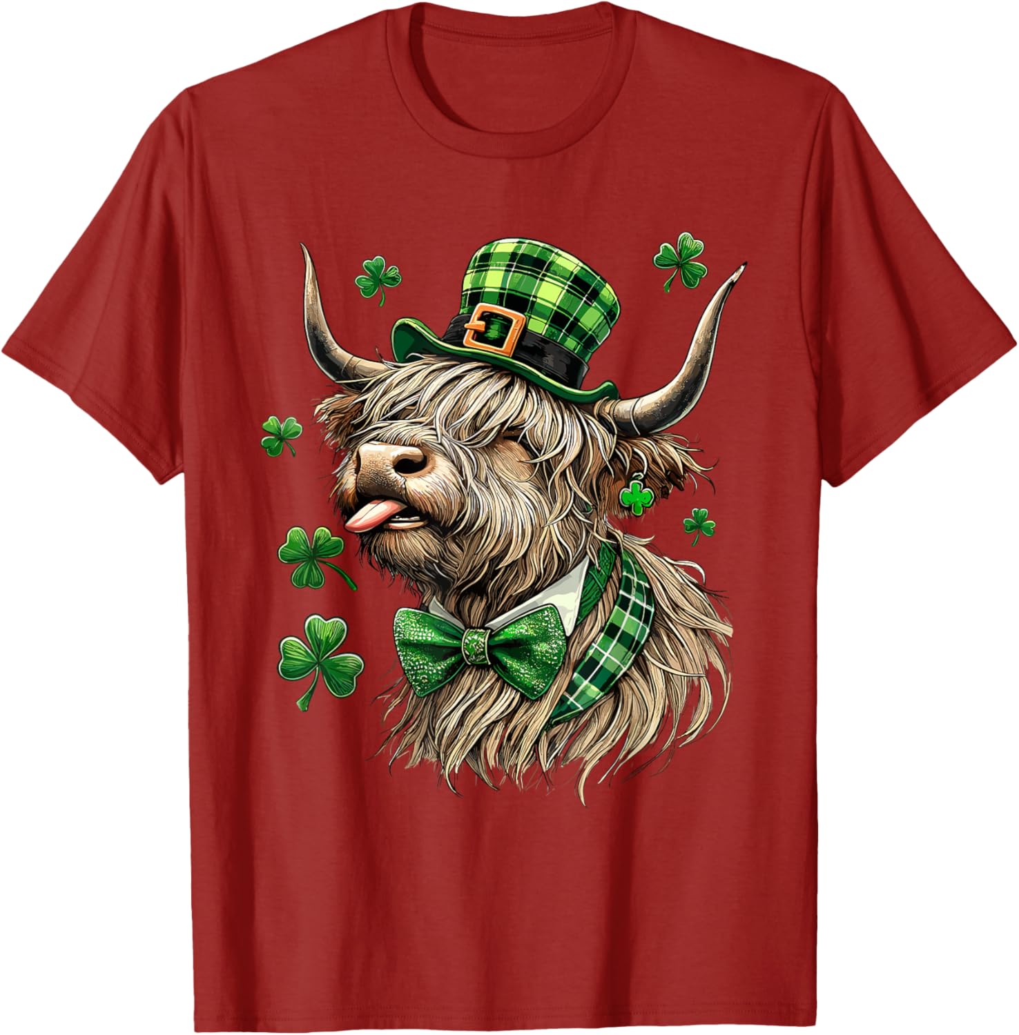 St. Patrick's Day Highland Cow T-Shirt with Lucky Shamrock Design - 27