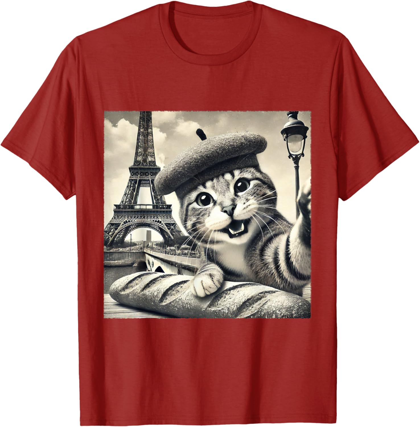 Funny Paris Cat in Beret with Baguette Eiffel Tower T-Shirt for Cat Lovers - 19