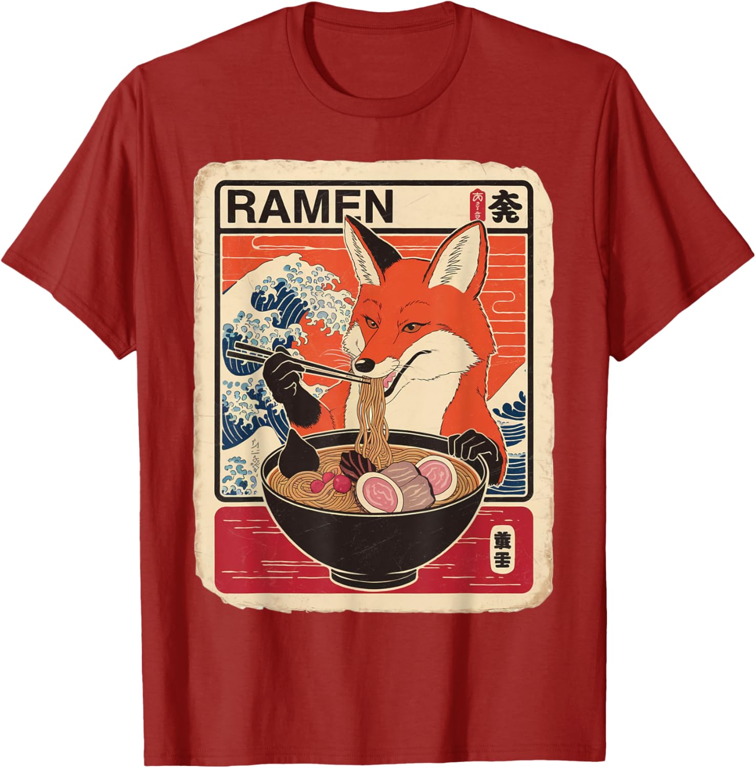 Kawaii Fox Ramen Graphic T-Shirt Cute Ezo Orange Fox Apparel - 7