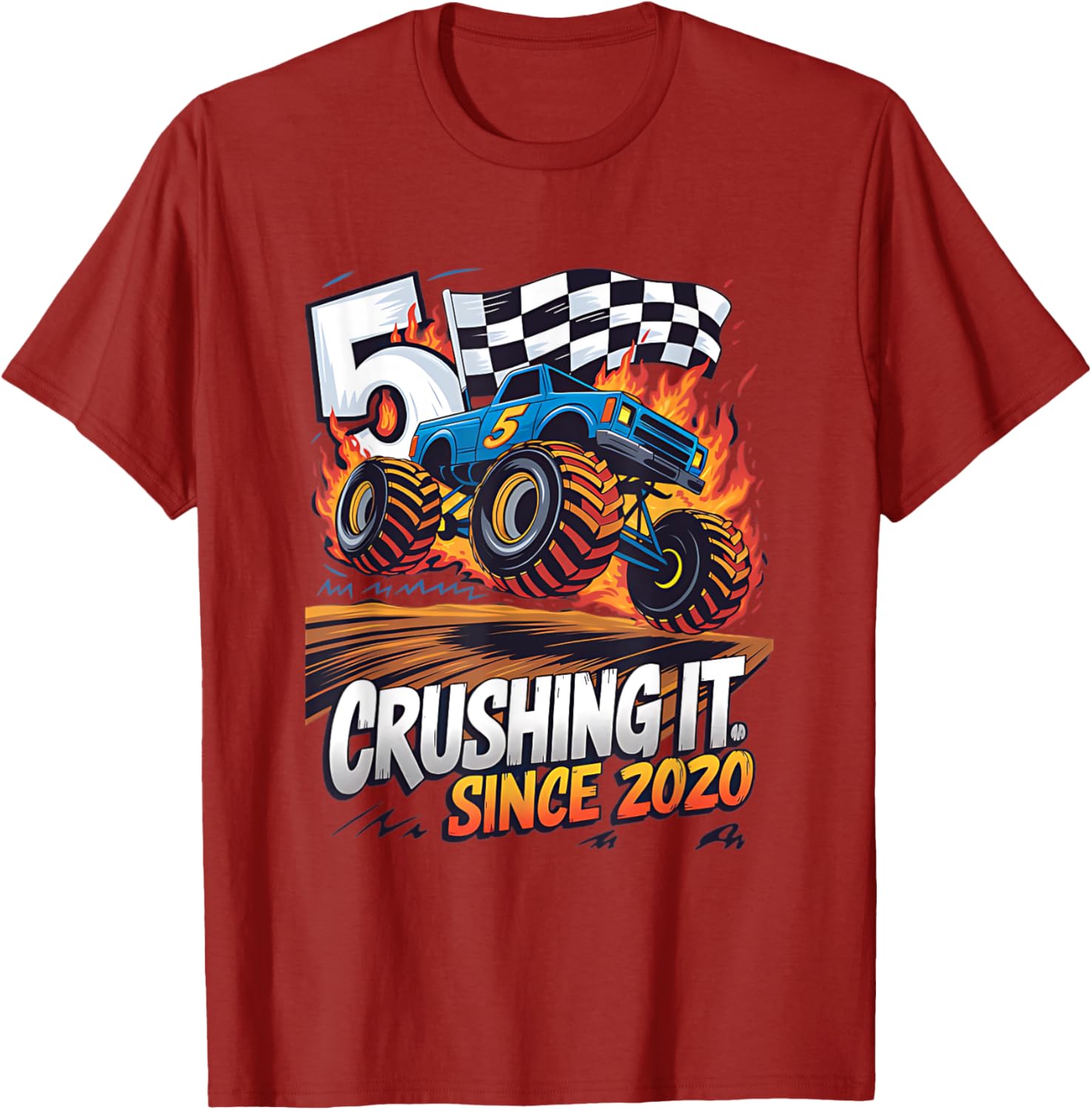 5th Birthday Kids Monster Truck T-Shirt Crushing It Since 2020 - 8