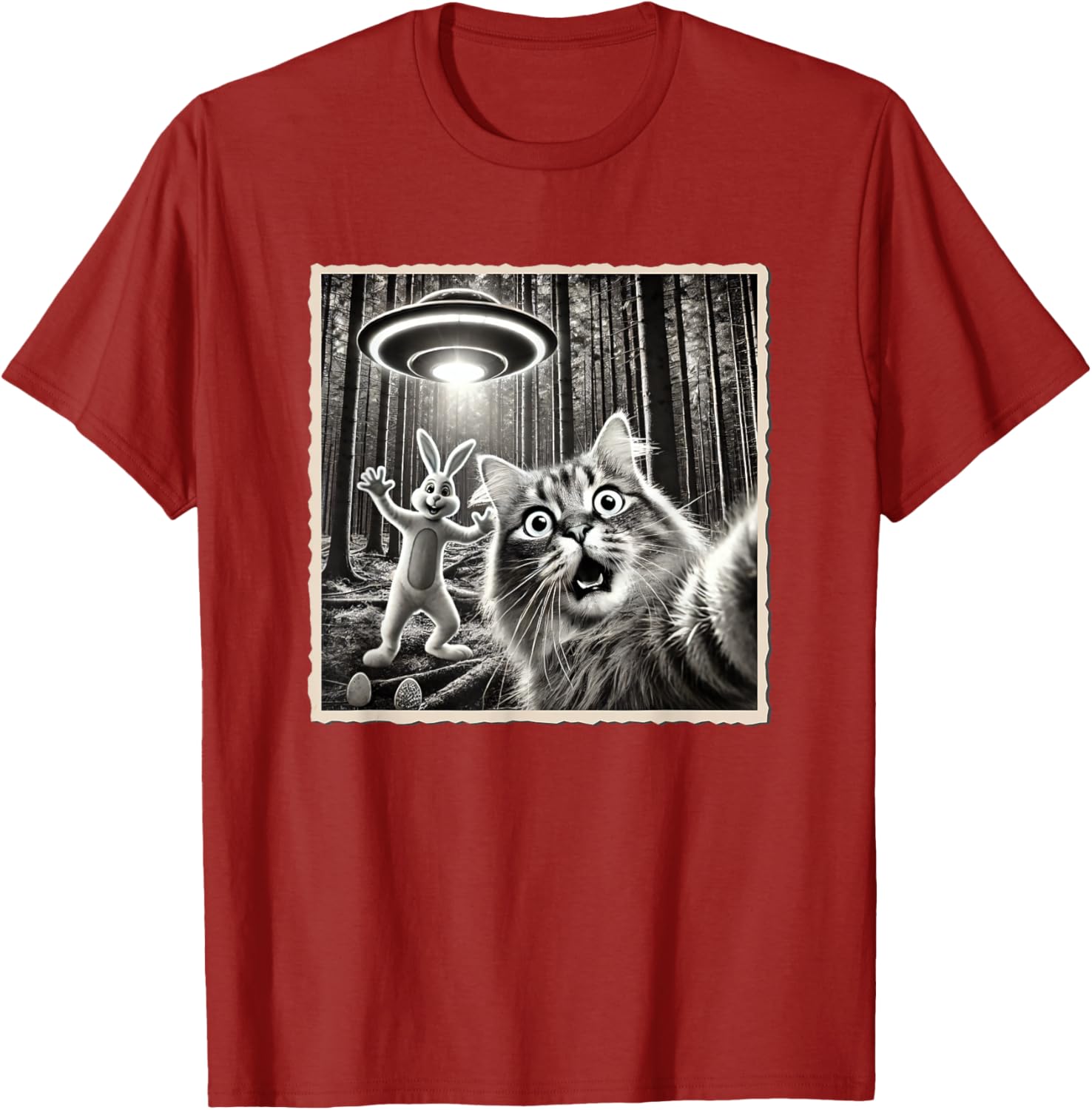 Funny Easter Bunny T-Shirt with Cat and UFO Selfie Design for Kids - 3
