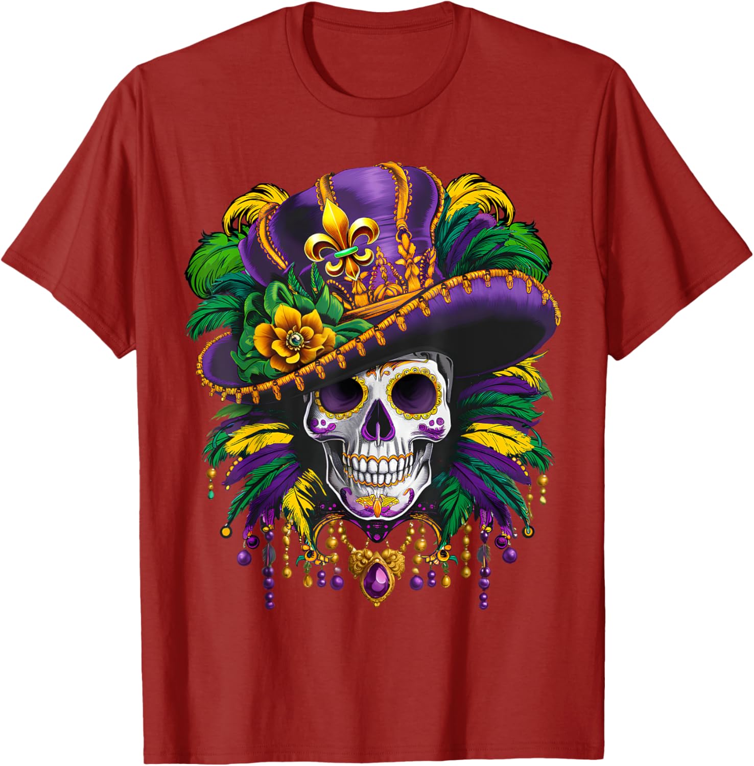 Mardi Gras Sugar Skull T-Shirt for New Orleans Carnival Fun - 15