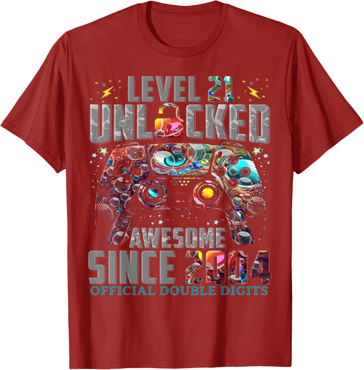 Level 21 Unlocked Gaming T-Shirt Awesome Since 2004 for 21st Birthday - 2