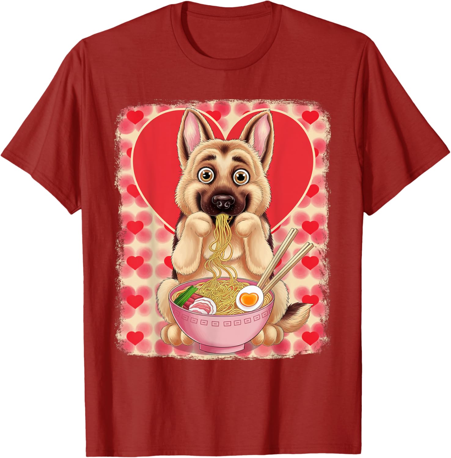 Adorable German Shepherd Eating Ramen Noodles Valentine's Day T-Shirt - 26