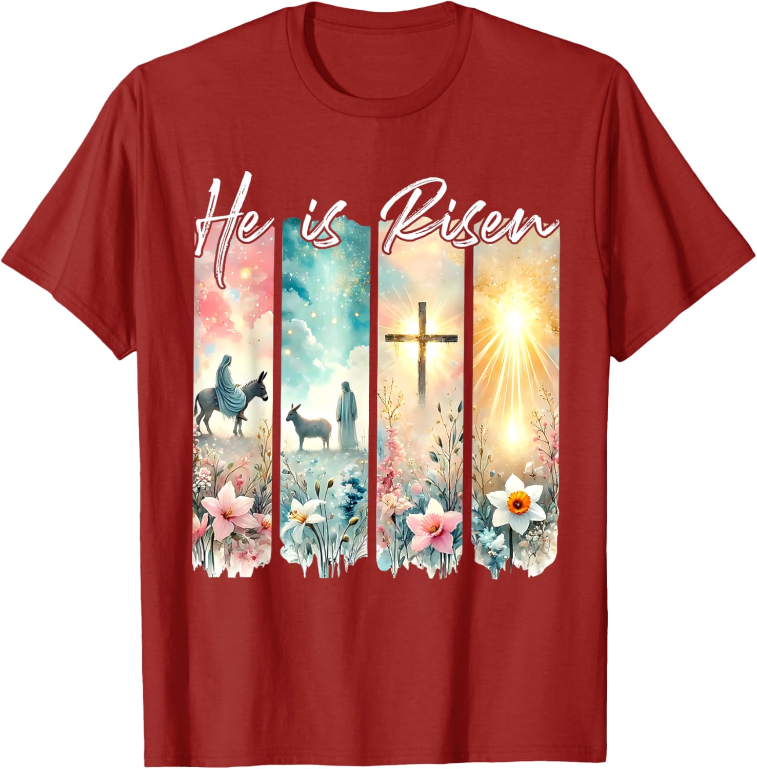 He Is Risen Floral Easter T-Shirt with Jesus Cross Design for Christians - 17