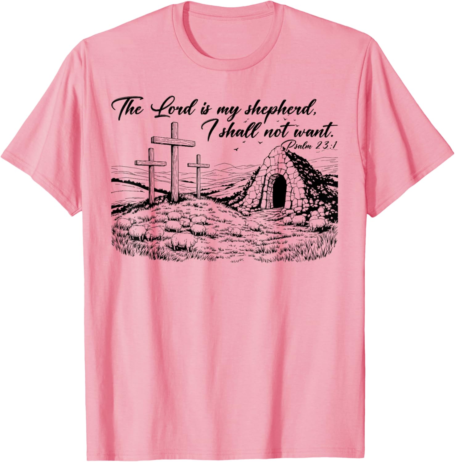 Happy Easter Christian T-Shirt The Lord Is My Shepherd Design - 17