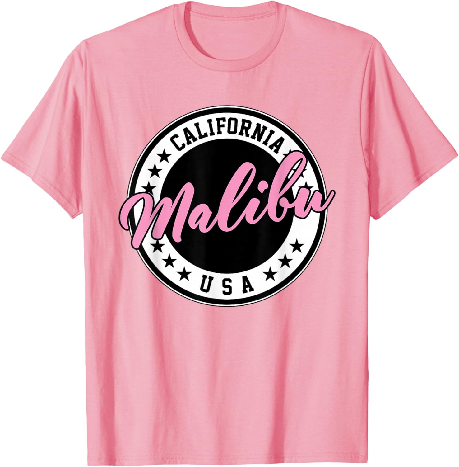 Malibu California Pink Script Circle T-Shirt for Trendy Summer Style - 28
