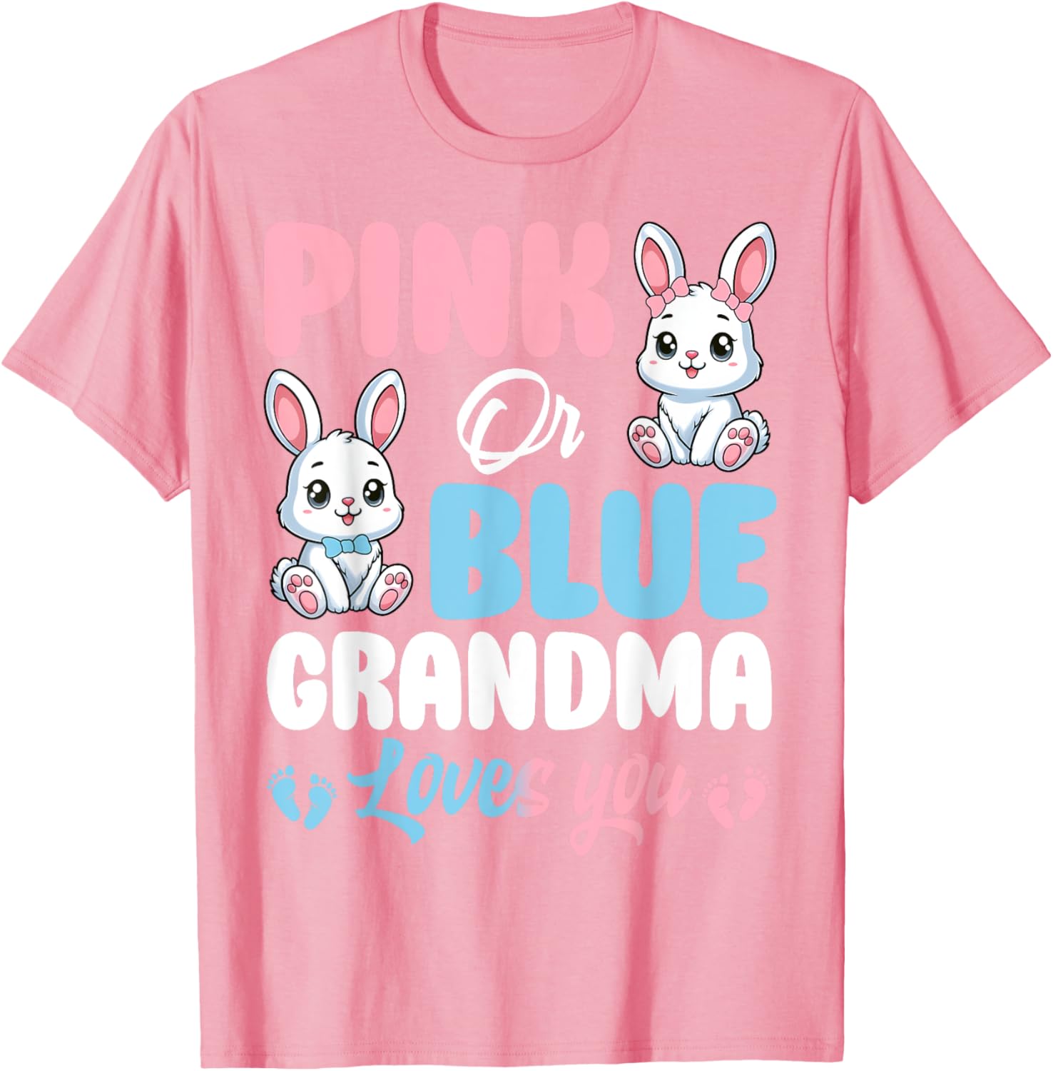 Pink or Blue Grandma Loves You Bunny Gender Reveal T-Shirt for Kids - 21