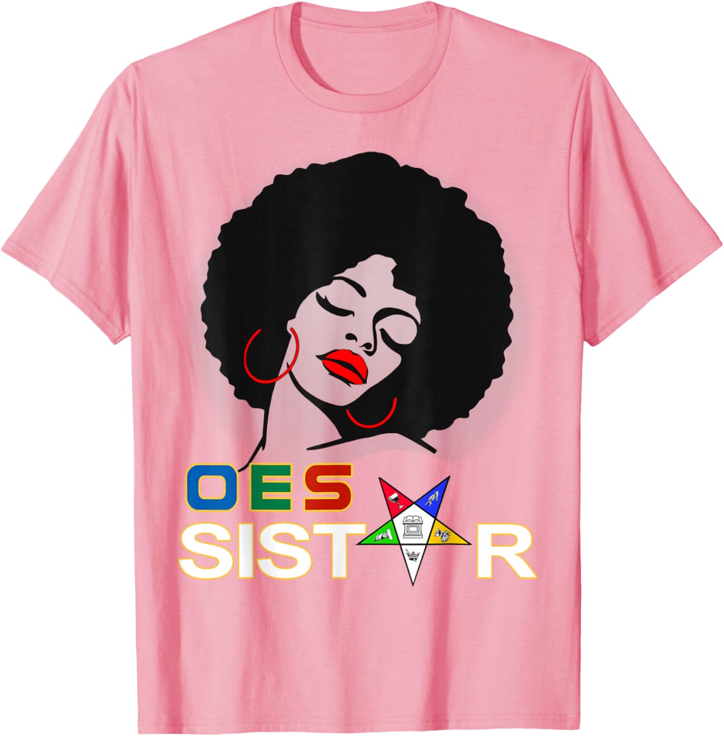 Beautiful Red Afro Earrings and Sistar Eastern Star T-Shirt for Girls - 16