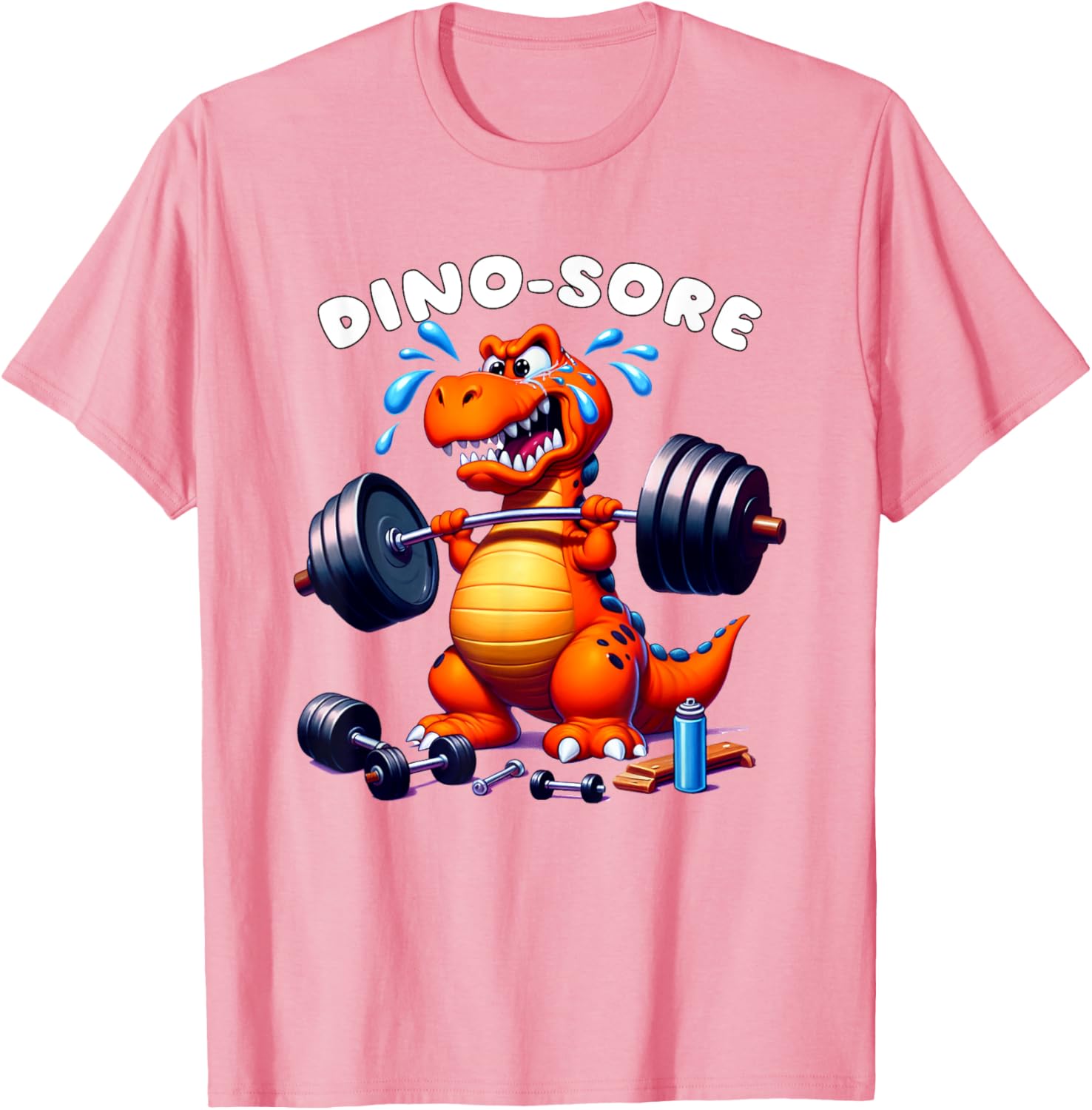 Dino Sore Gym T-Shirt for Fitness Lovers - Fun Lifting Weights Design - 8