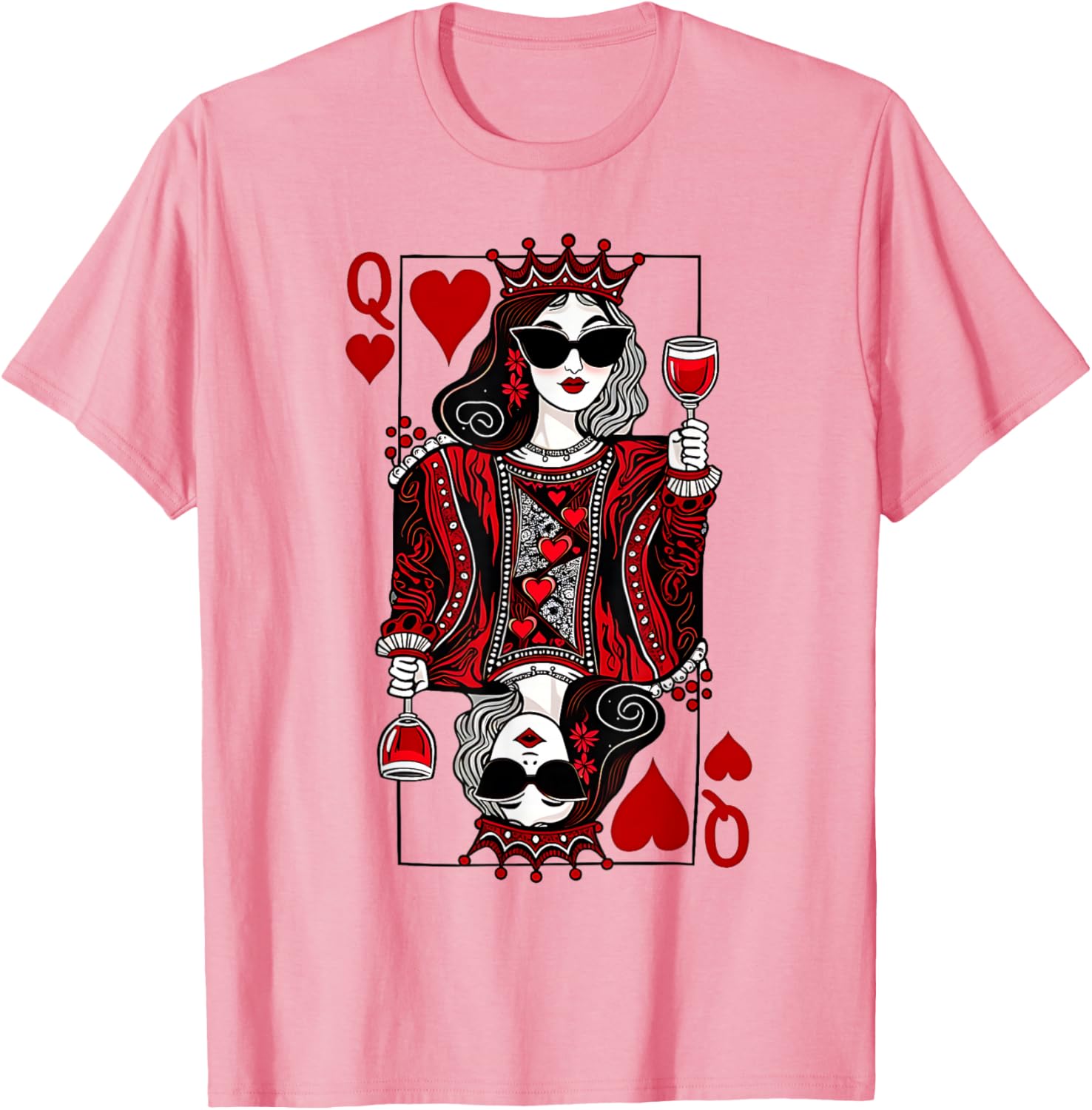 Queen of Hearts Wine Lover T-Shirt for Women - Perfect Gift Idea! - 1