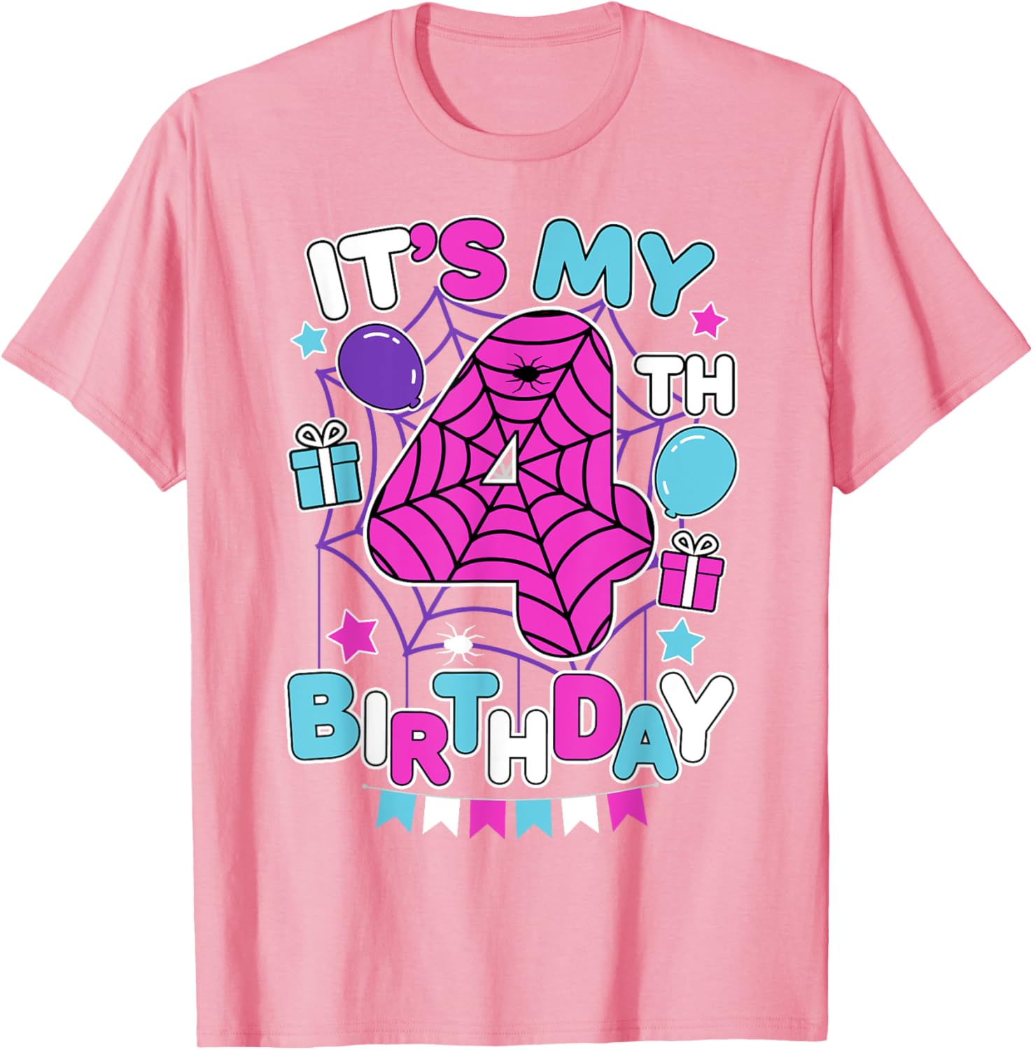 Cute 4th Birthday Spider Web T-Shirt for Girls Halloween Party - 5