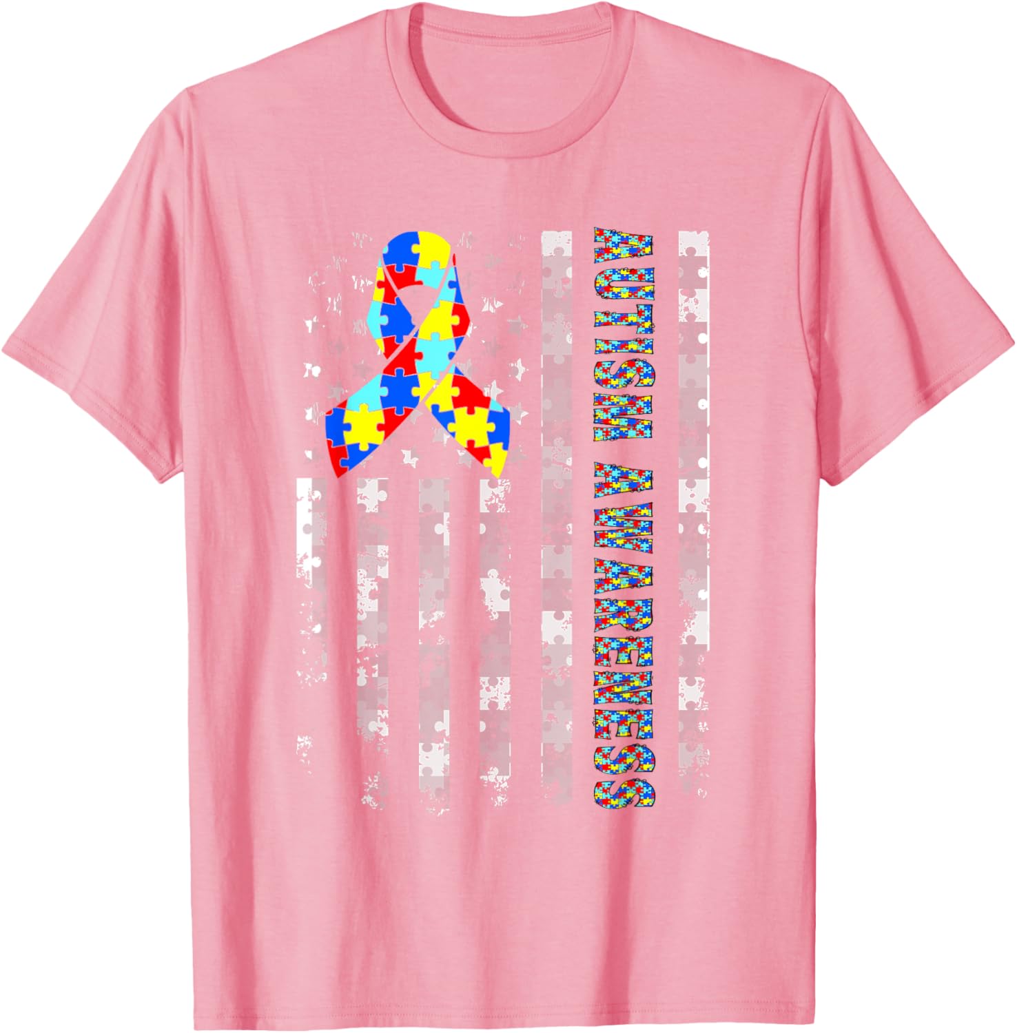 Autism Awareness USA Flag T-Shirt for Moms and Dads - Support and Love - 14