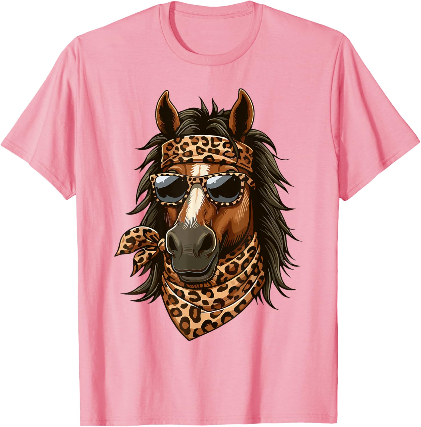 Stylish Horse in Leopard Scarf and Sunglasses T-Shirt for Animal Lovers - 7