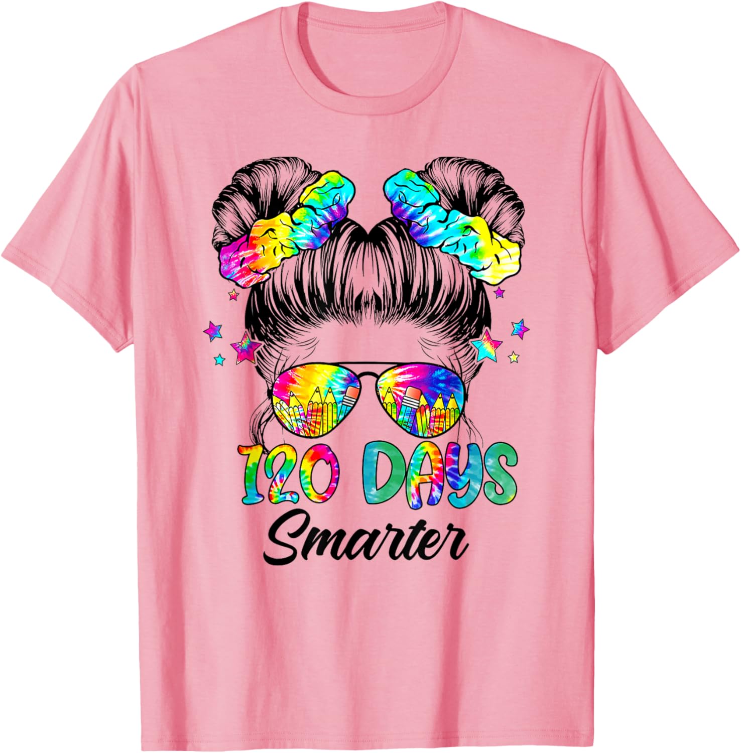 Messy Bun 120 Days of School Tie Dye Shirt for Smart Students - 1
