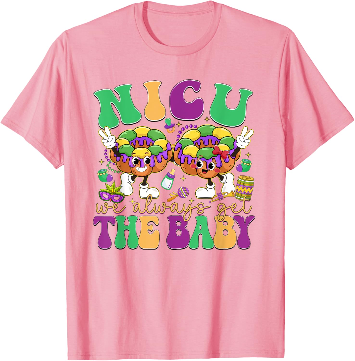 Retro NICU Nurse Mardi Gras T-Shirt for Baby Lovers and Caregivers - 9