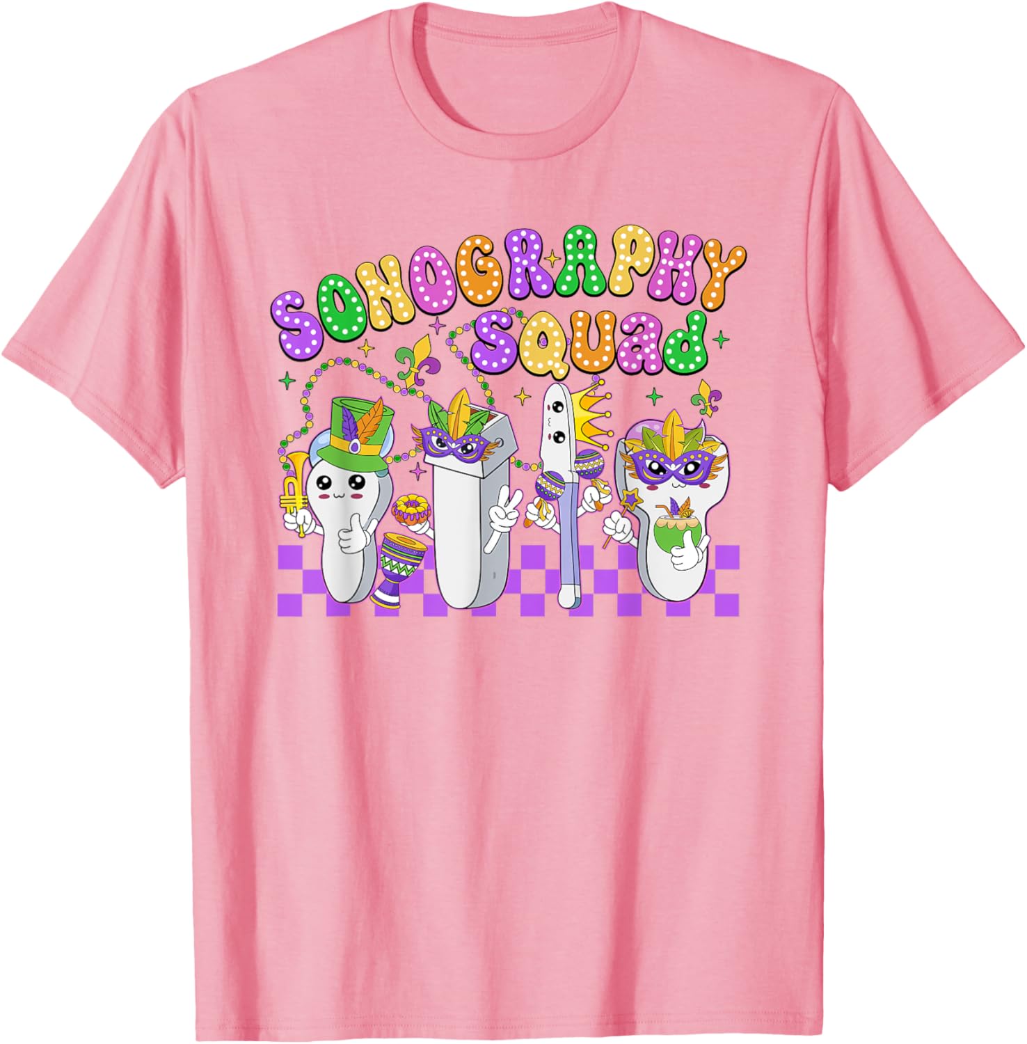 Funny Sonography Squad Mardi Gras Carnival T-Shirt for Sonographers - 12