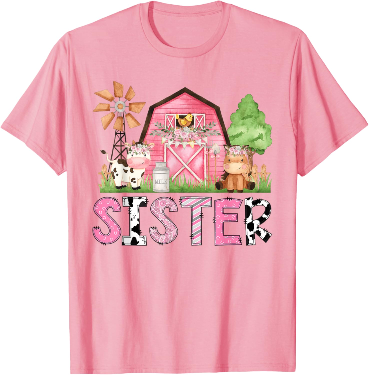 Sister Pink Farm Animal Birthday Matching Family T-Shirt for Kids - 3