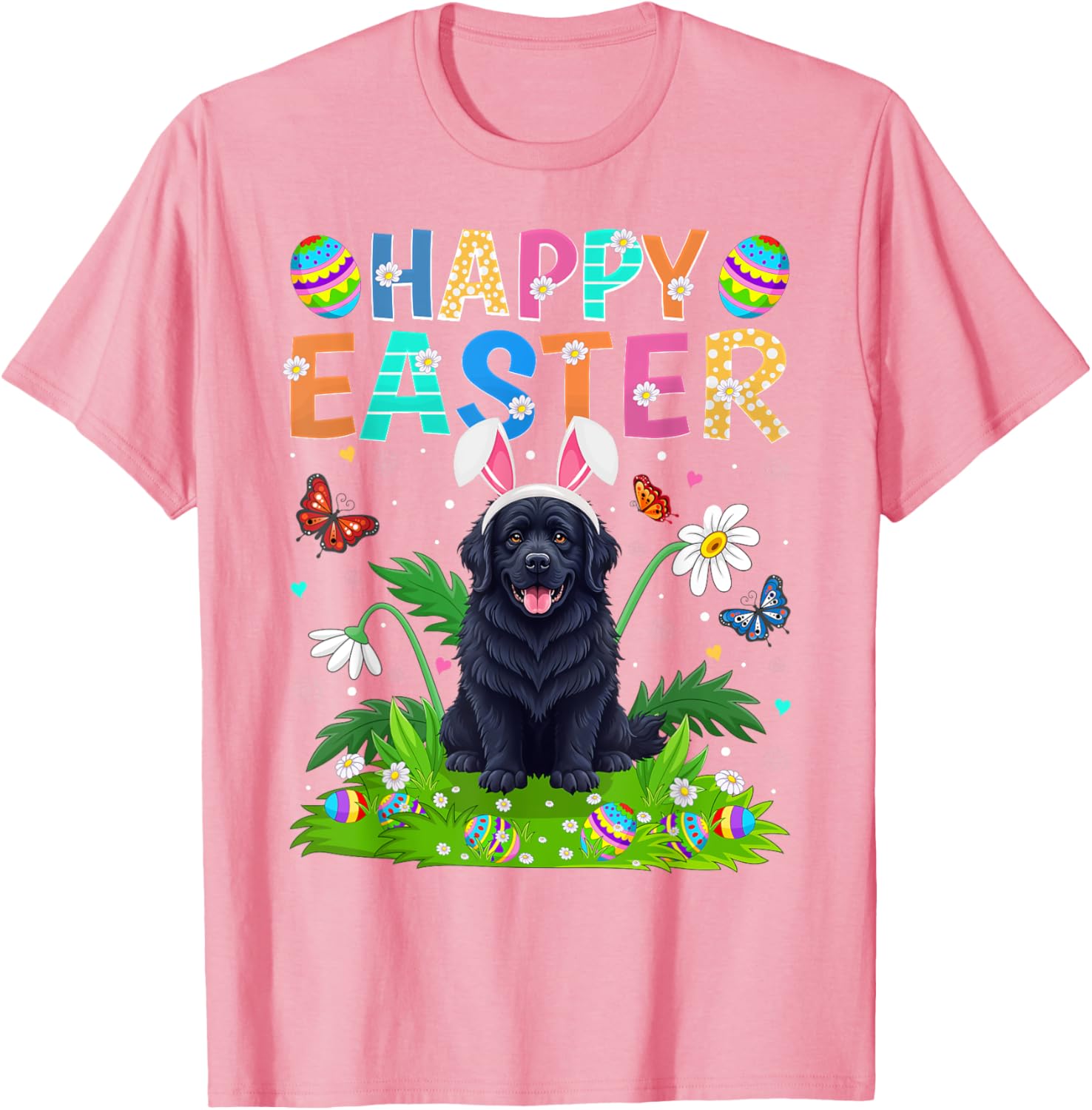 Newfoundland Dog Easter Egg Hunt T-Shirt with Bunny Ears Design - 25
