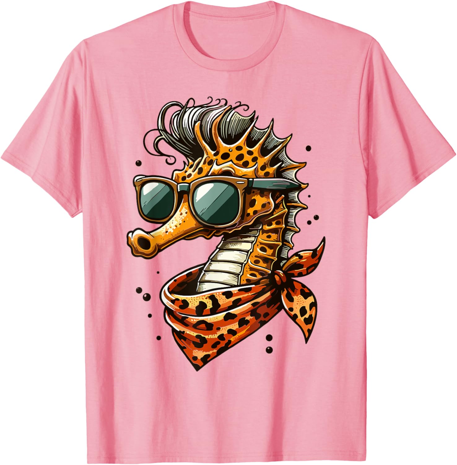 Seahorse with Leopard Scarf and Sunglasses Fun T-Shirt for Animal Lovers - 5