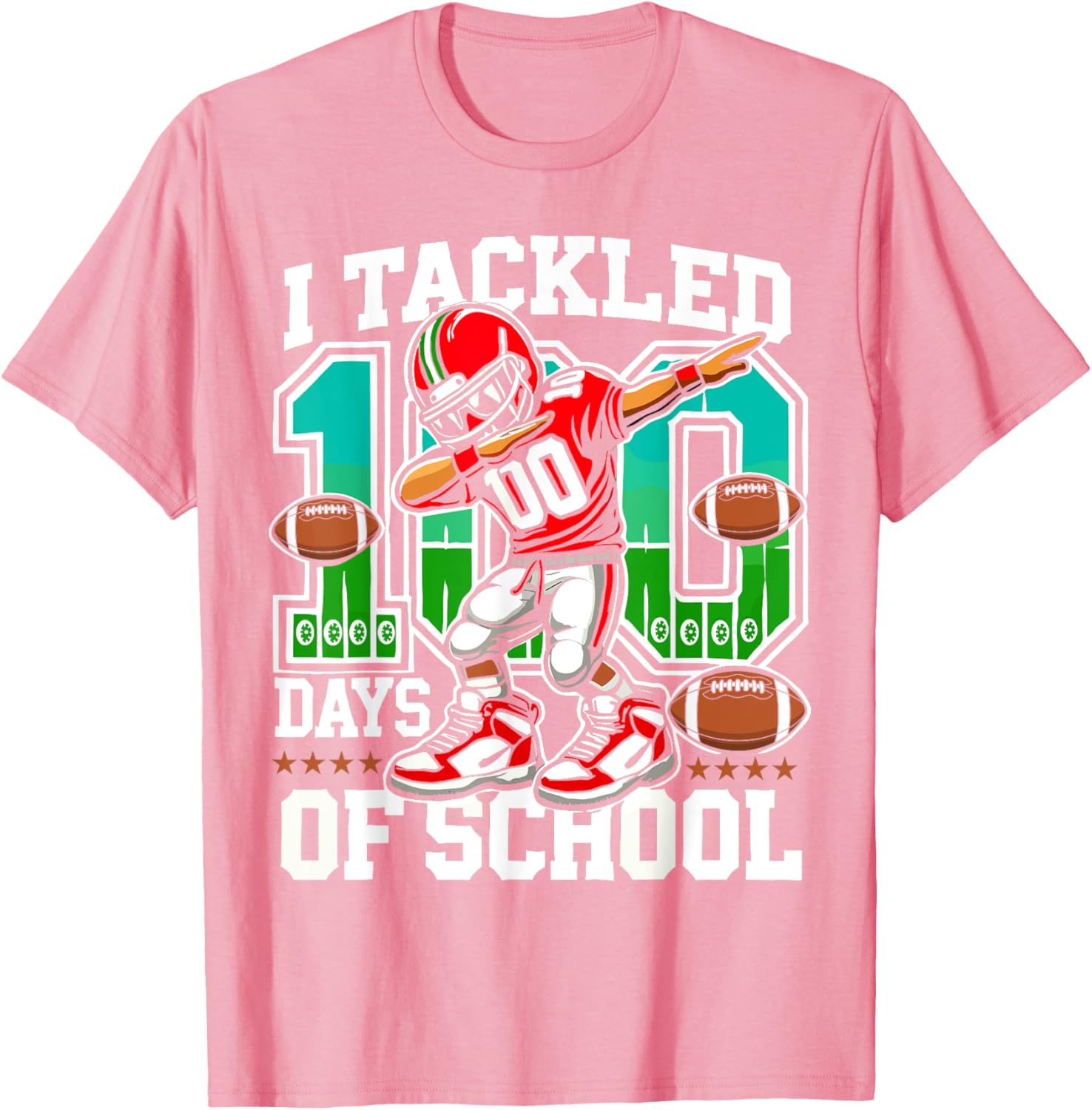 100 Days of School Football Teacher Student T-Shirt for Celebrating Fun - 10