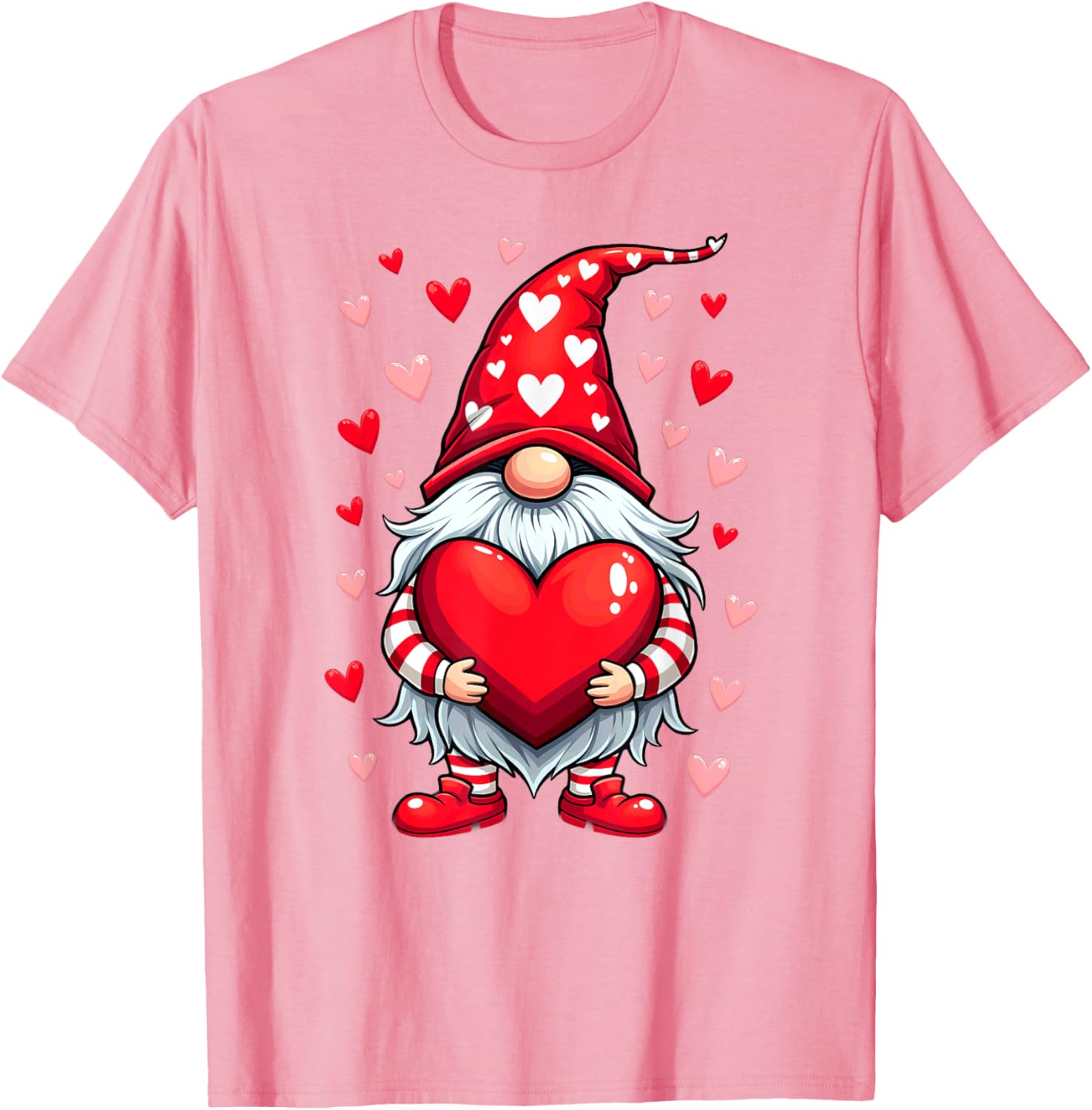 Adorable Valentine's Day Gnome T-Shirt with Red Heart Design - 1
