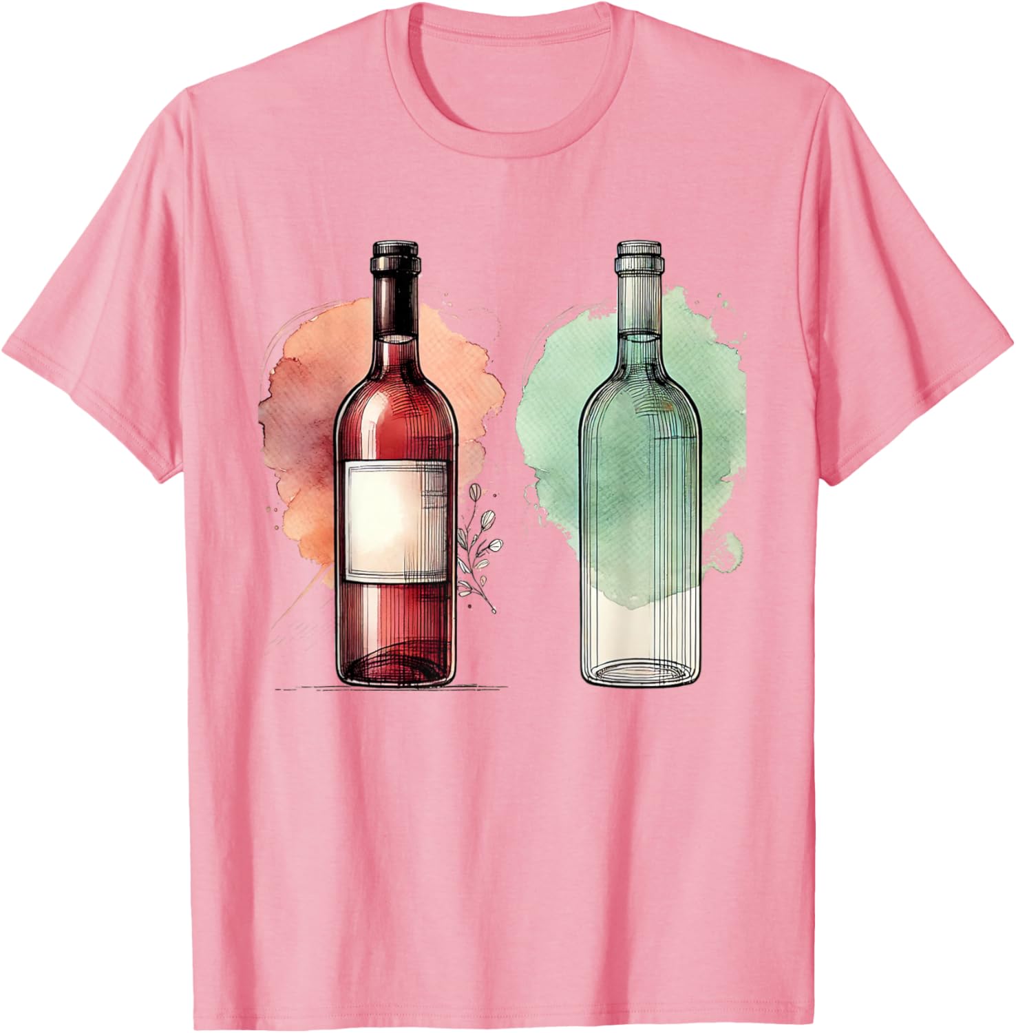 Watercolor Wine Bottles Line Drawing T-Shirt for Wine Lovers - 1