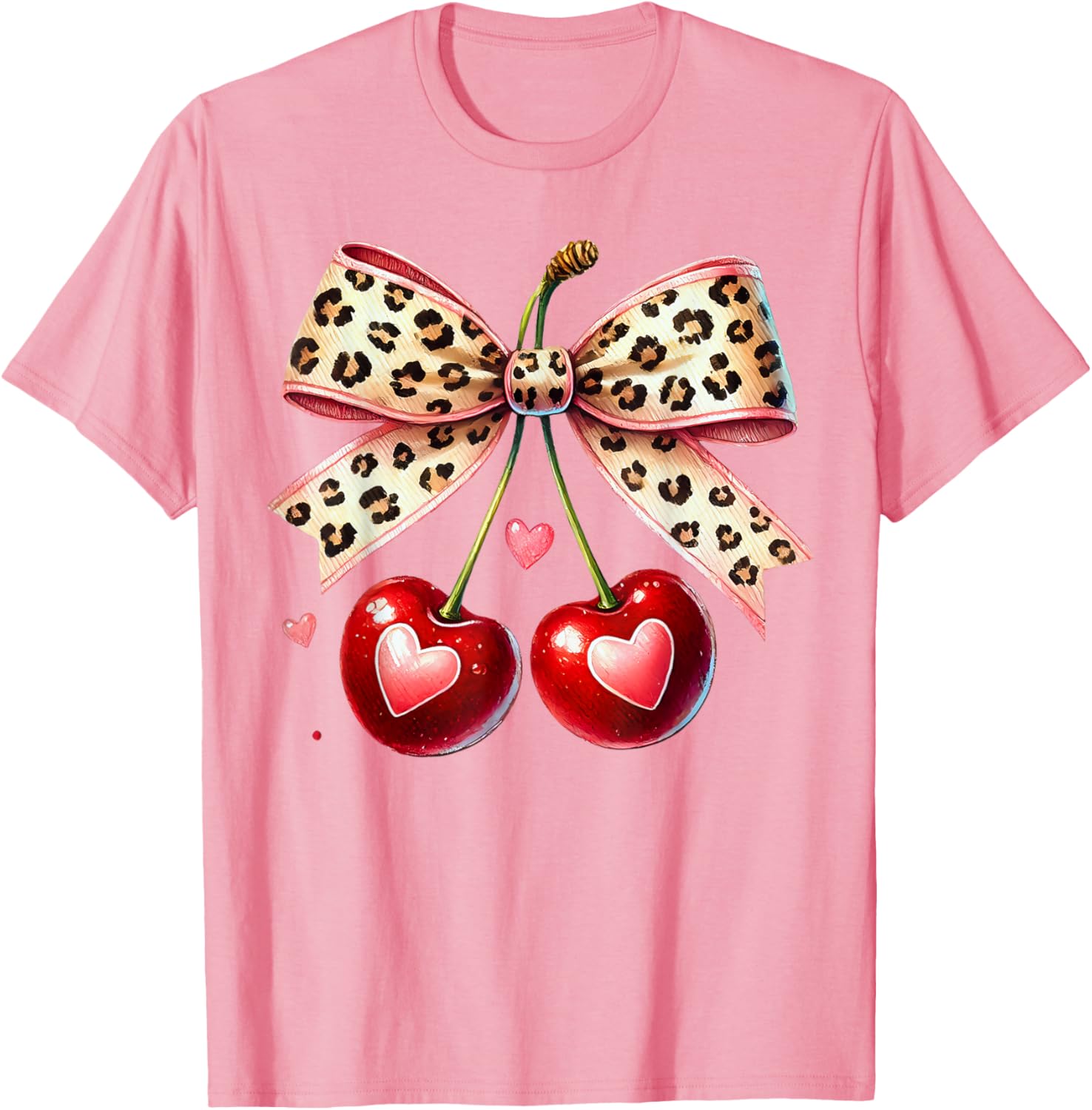 Coquette Cherry Heart Leopard Ribbon Bow T-Shirt for Valentine's Day - 3
