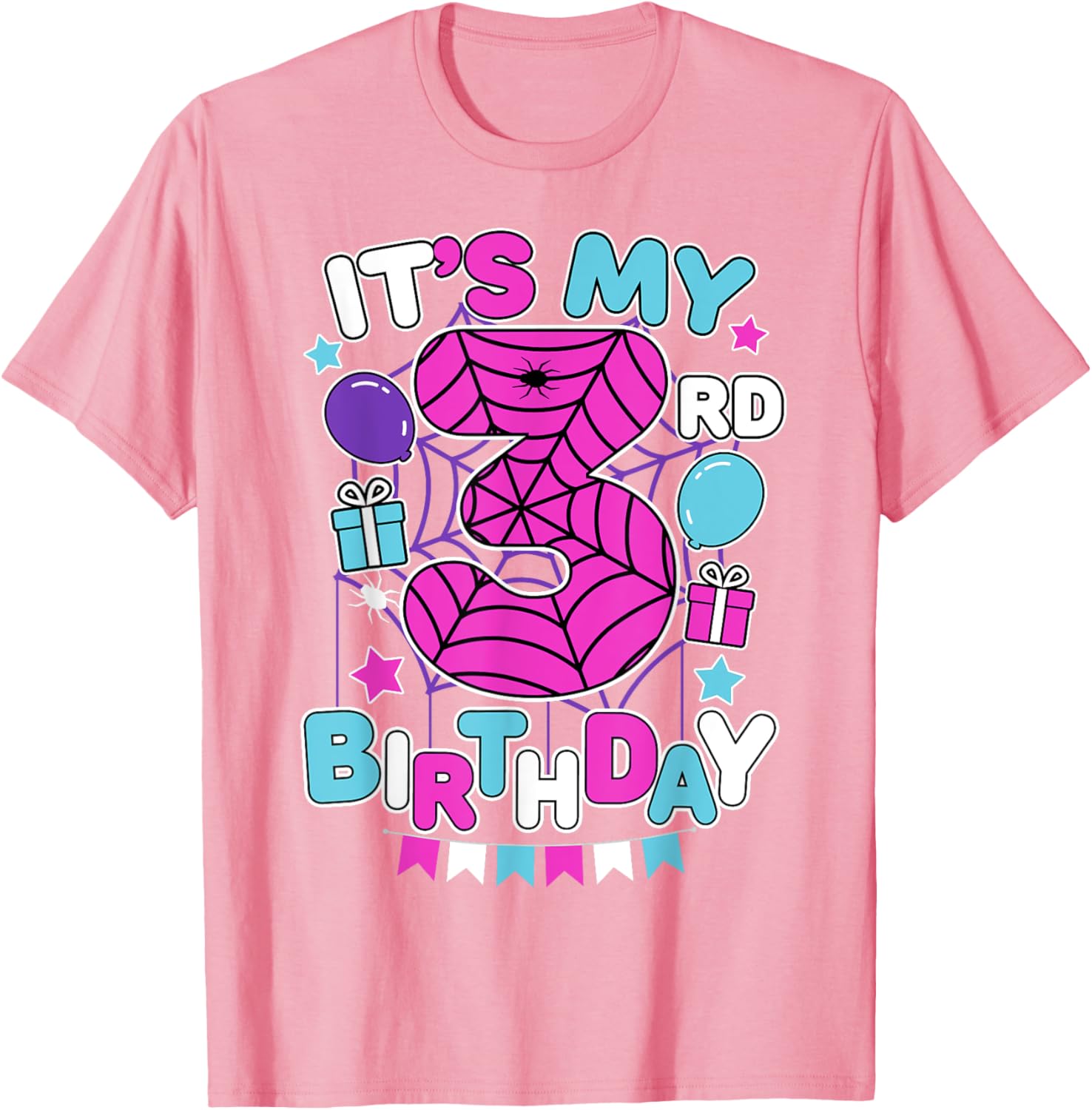 Cute 3rd Birthday Spider Web Theme T-Shirt for Girls Age Three - 2