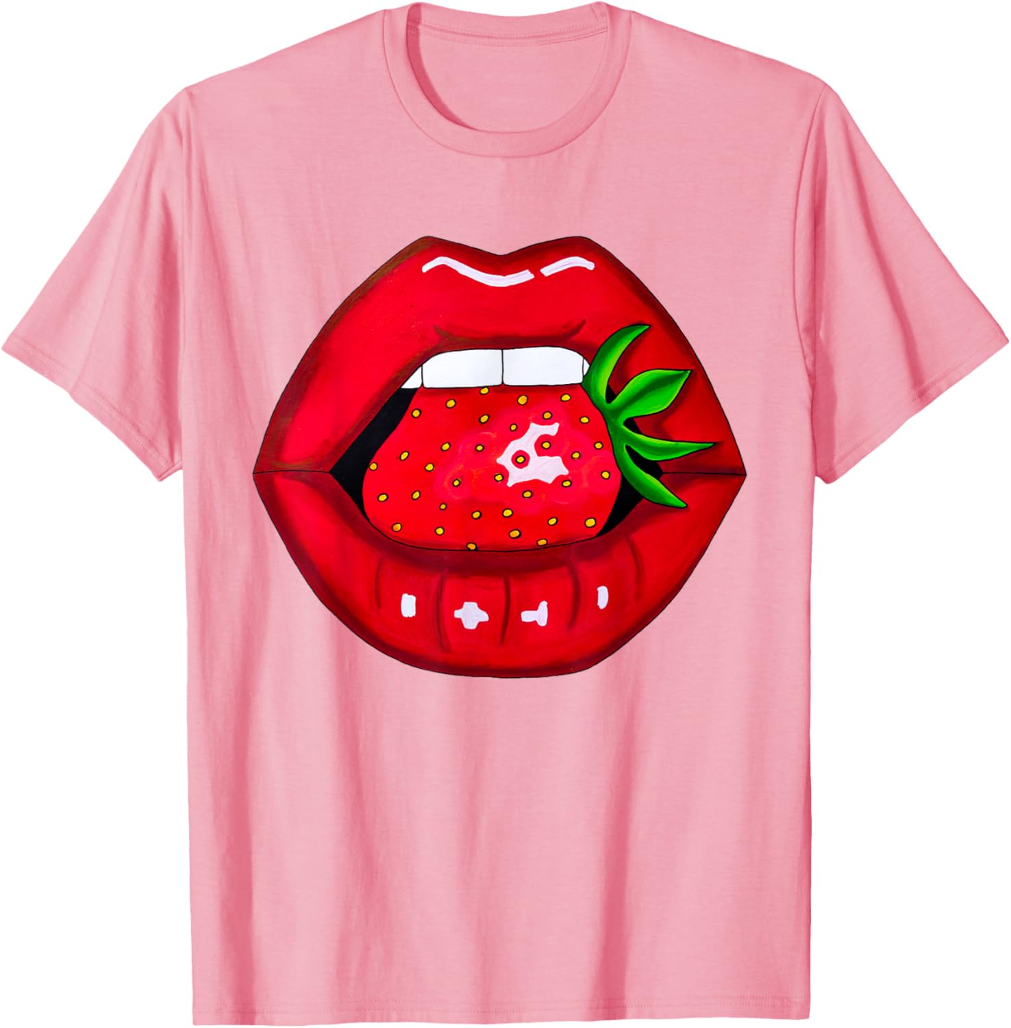 Sexy Strawberry Lips Red Lipstick Women's T-Shirt for Fun Fashion - 4