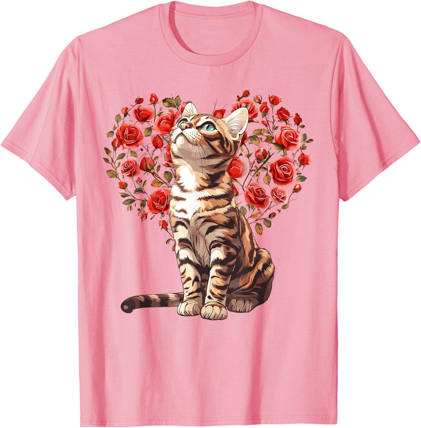 Bengal Cat Valentine's Day Heart Floral Design T-Shirt for Cat Lovers - 15
