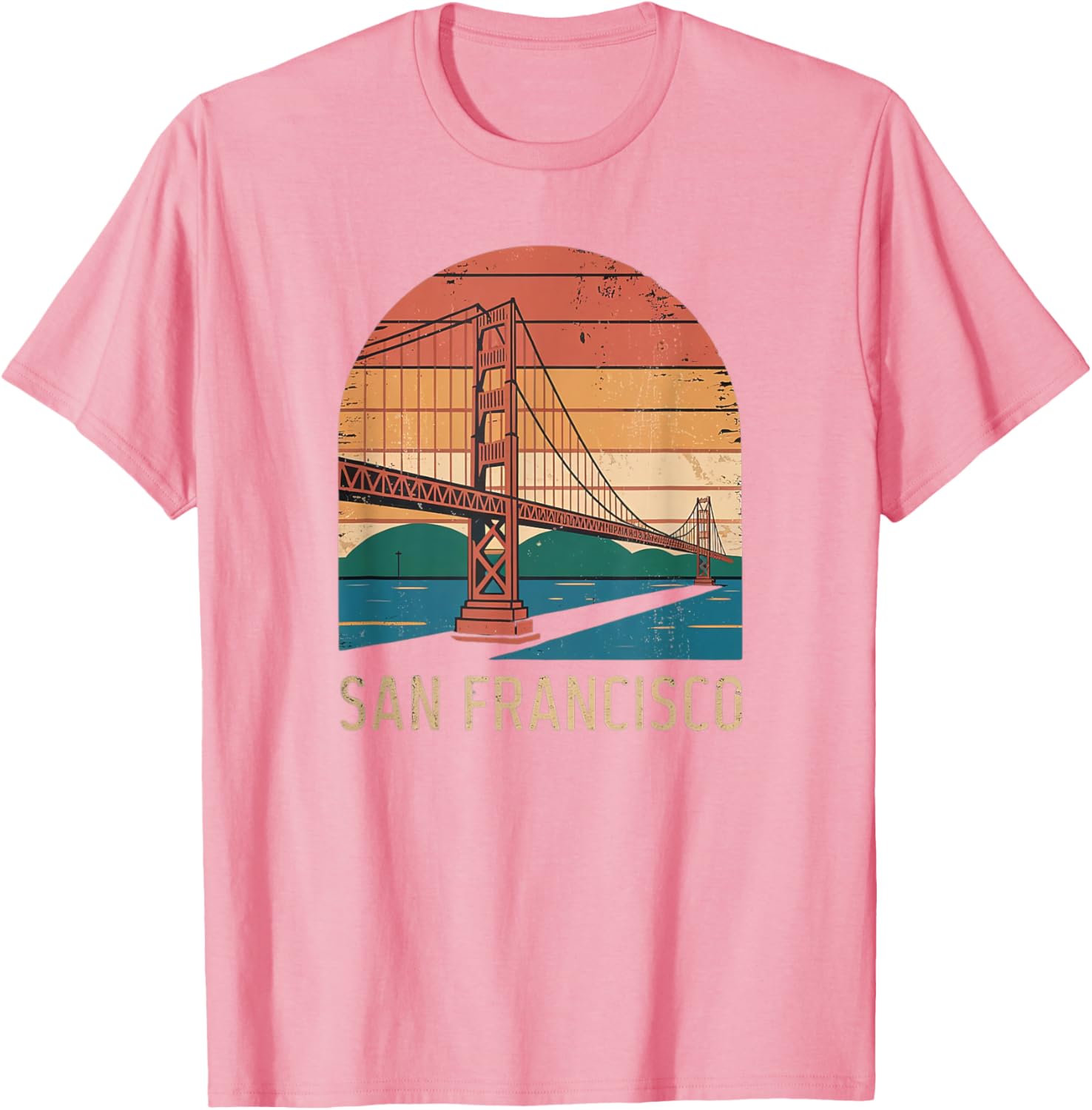 Retro San Francisco Bridge Sunset T-Shirt for Vintage Style Lovers - 11