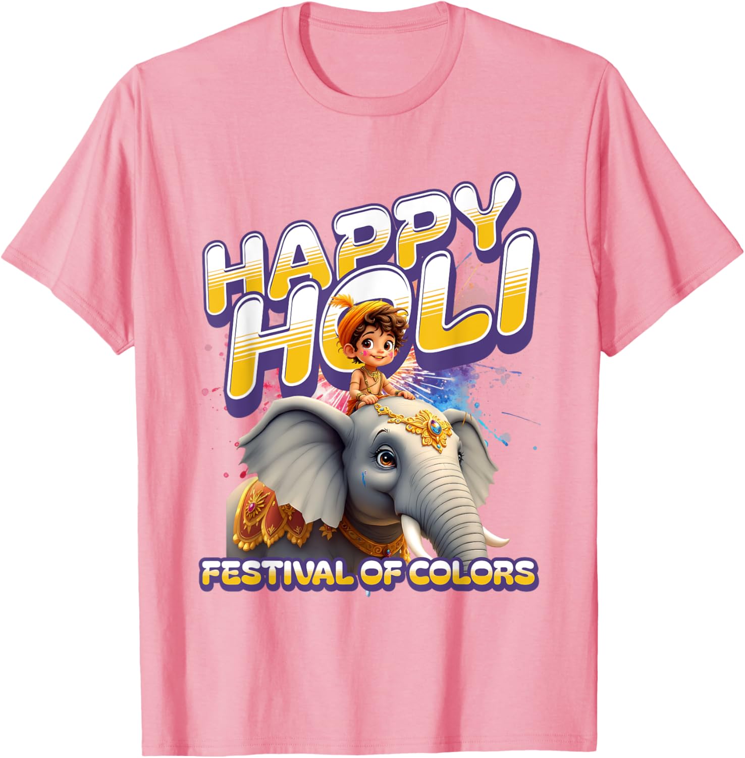 Happy Holi Elephant Festival T-Shirt for Boys Spring Colors Apparel - 15