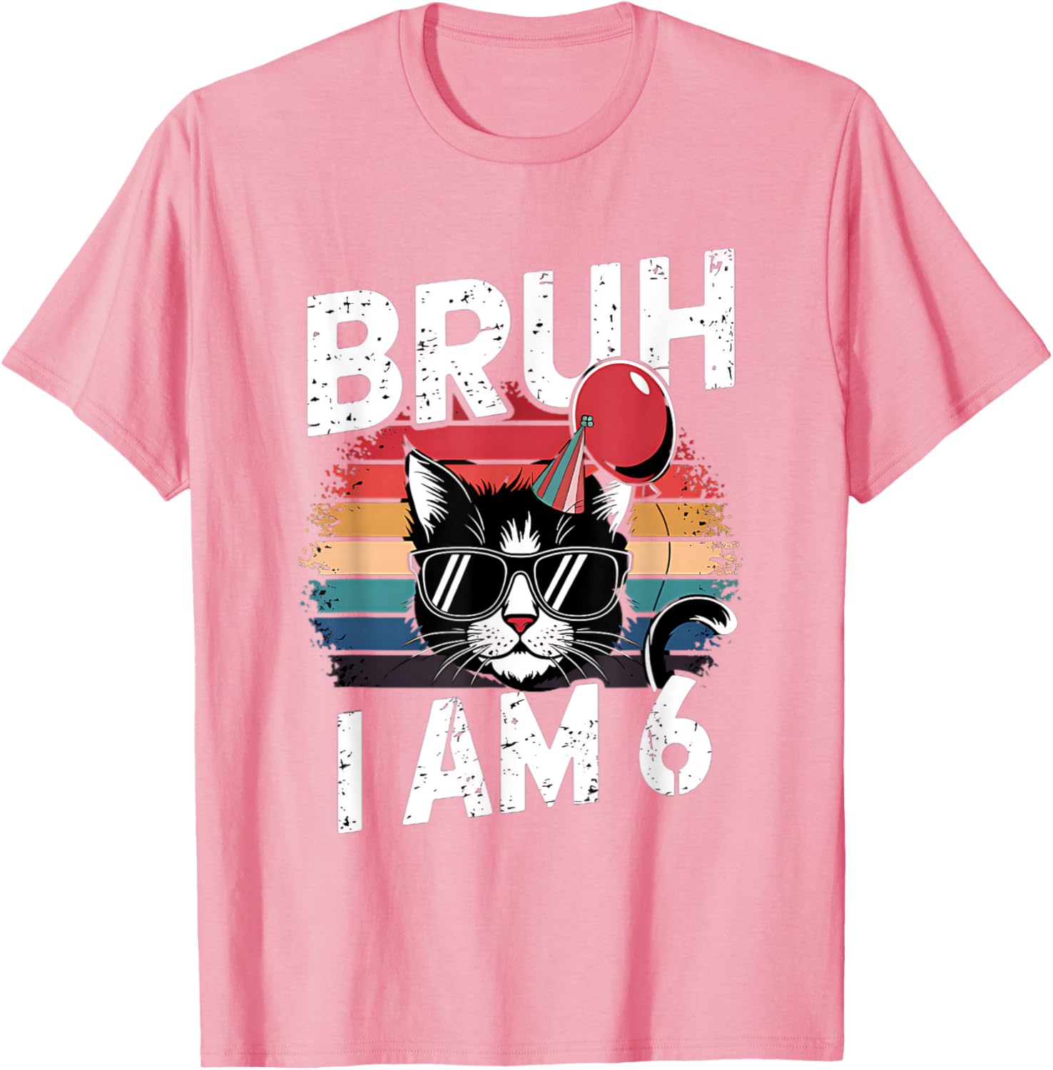 Retro Sunset Cat T-Shirt for Kids 6th Birthday Party Celebration - 14