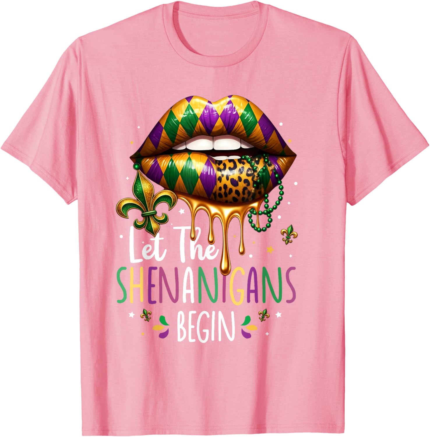Mardi Gras Lips T-Shirt for Women Let the Shenanigans Begin New Orleans - 14