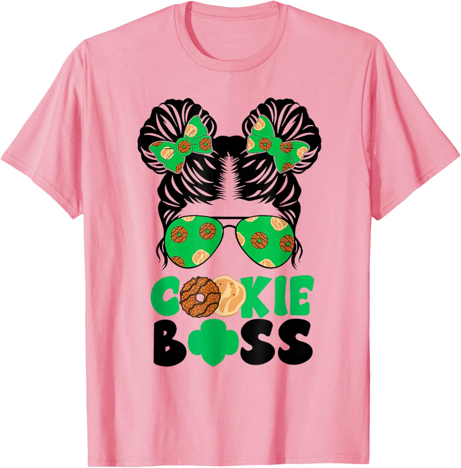 Scout Cookie Boss Girls Messy Bun Sunglasses T-Shirt for Kids - 10